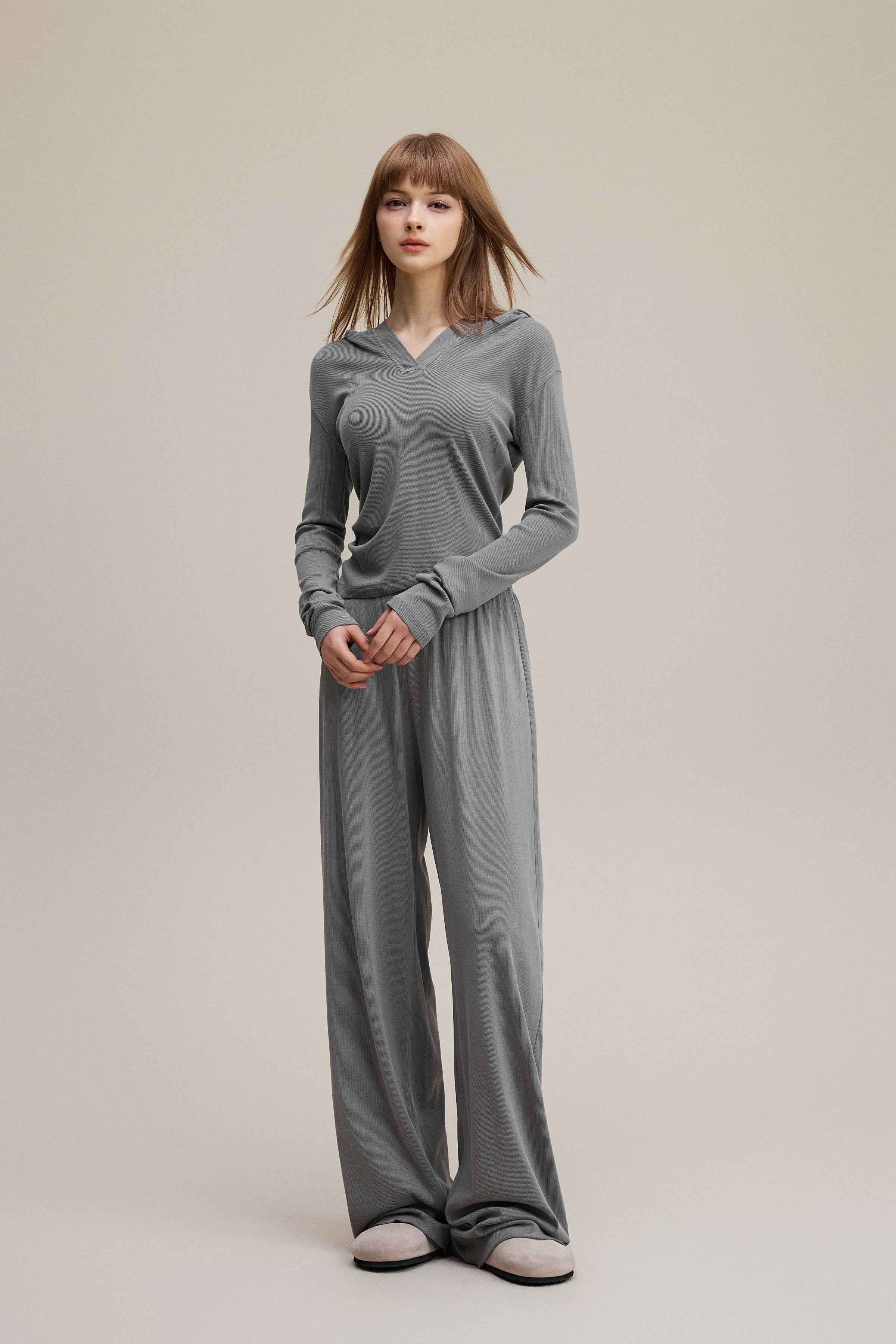 275GSM Women’s Slim-Fit Pigment-Wash Long-Sleeve Sweatshirt