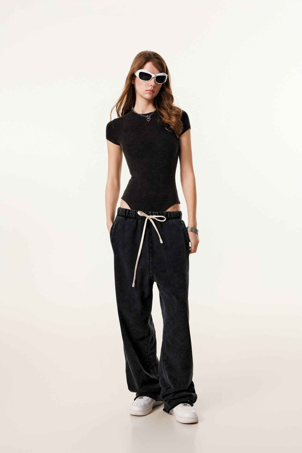 275GSM Plain Women's MUNSIEUR One-Piece Fried-Color Snow-Wash Basic T-shirt Onsie