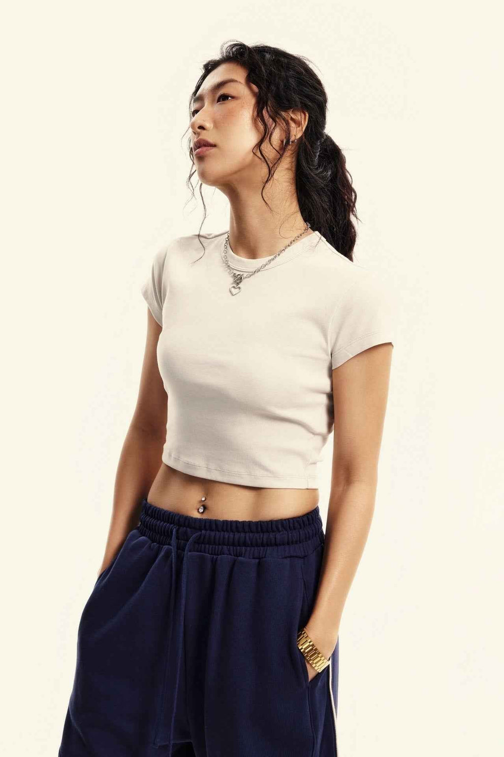 235GSM Women's Washed Stretch Cotton Slim T-shirt