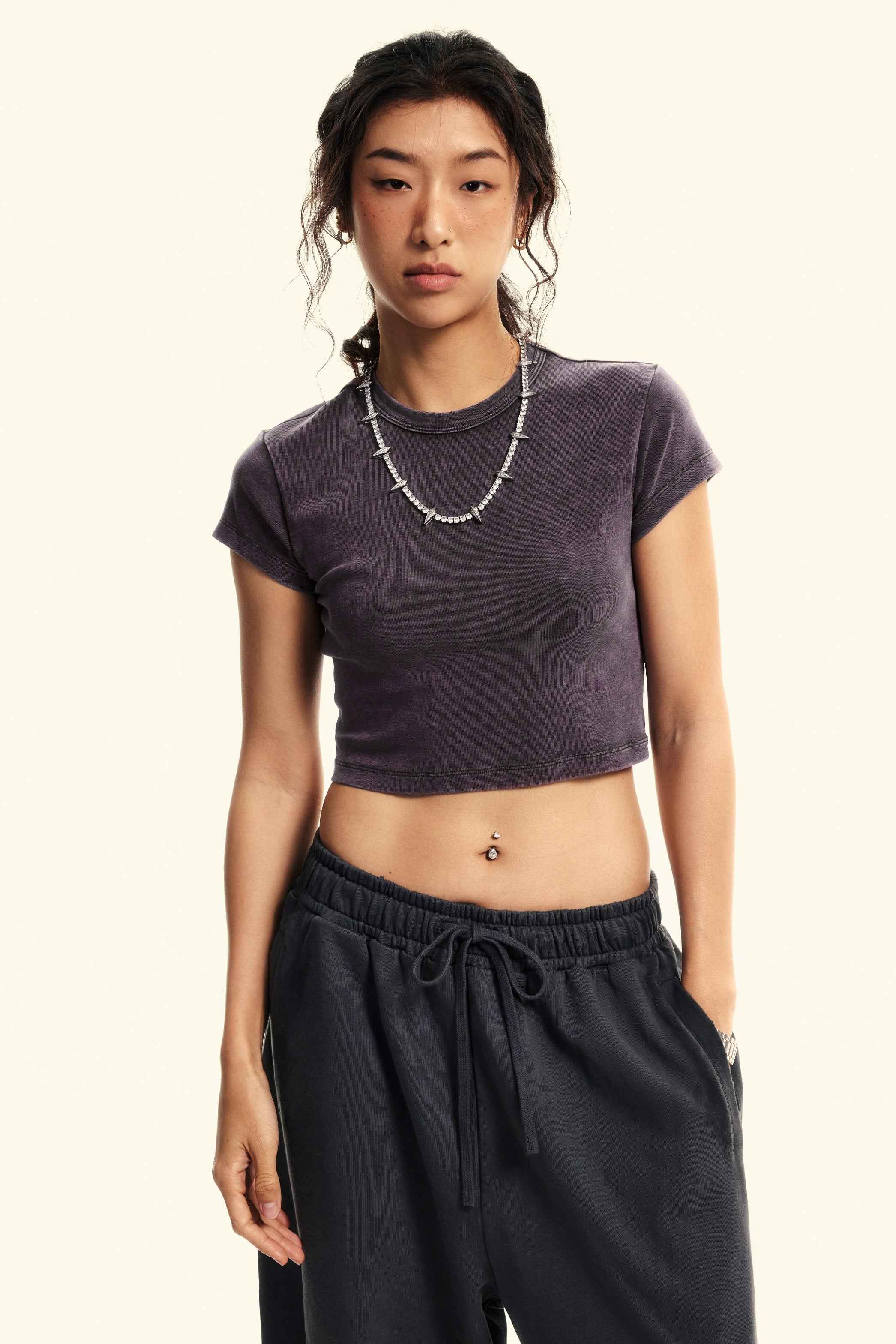 235GSM Women's Washed Stretch Cotton Slim T-shirt