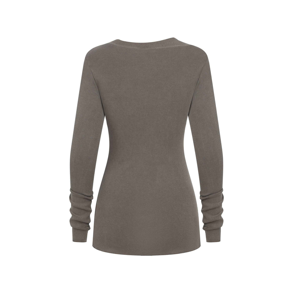 275GSM Women's Slim-Fit Asymmetrical Shoulder Pigment-Wash Long-Sleeve T-shirt