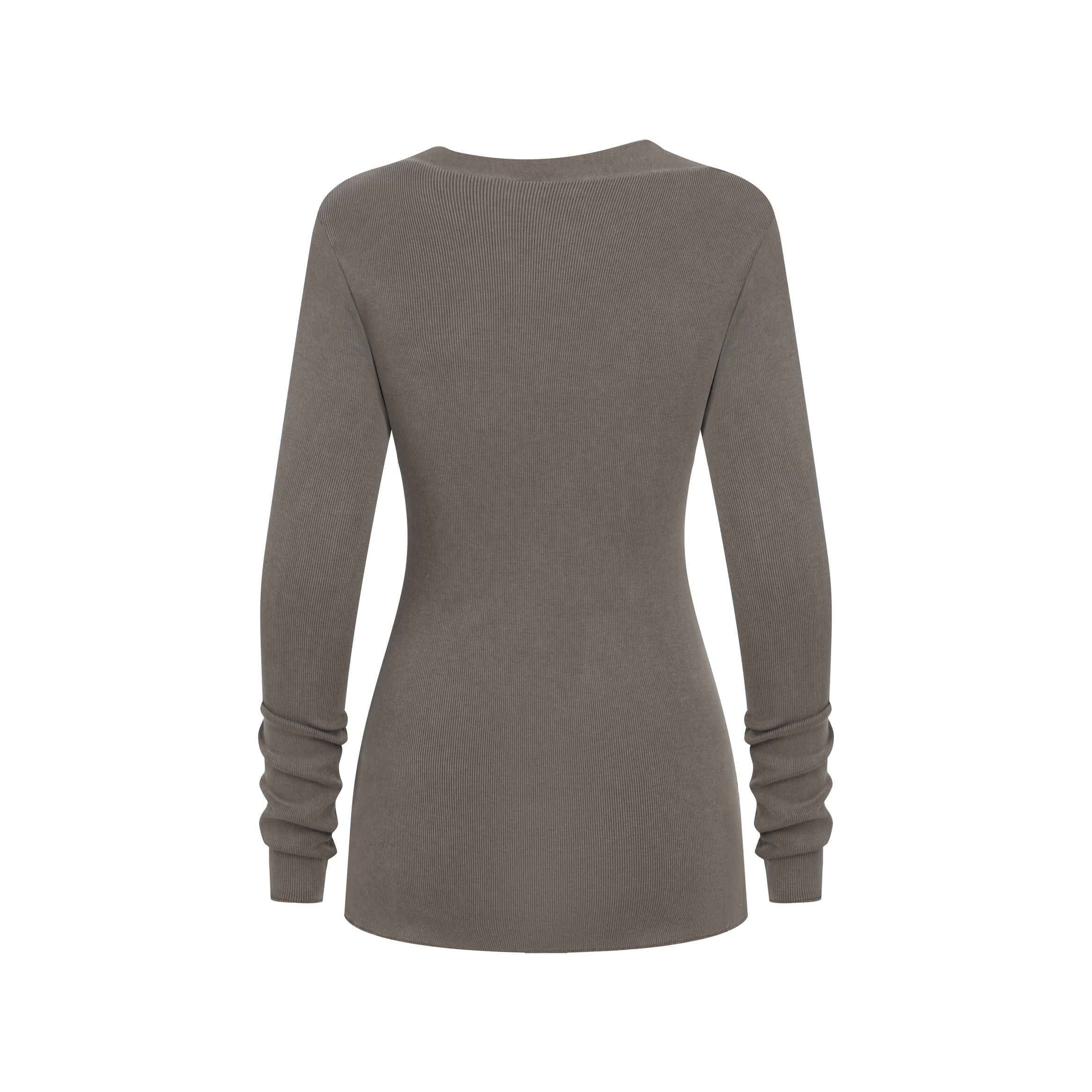 275GSM Women's Slim-Fit Asymmetrical Shoulder Pigment-Wash Long-Sleeve T-shirt