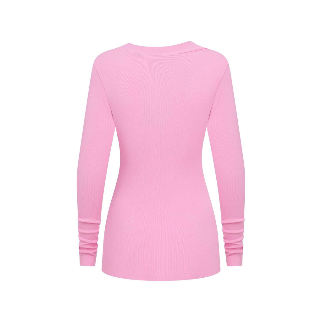 275GSM Women's Slim-Fit Asymmetrical Shoulder Pigment-Wash Long-Sleeve T-shirt