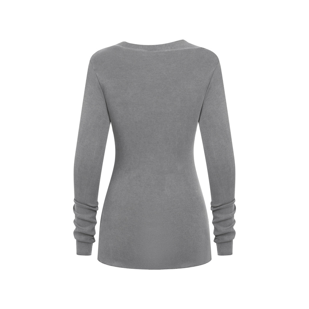 275GSM Women's Slim-Fit Asymmetrical Shoulder Pigment-Wash Long-Sleeve T-shirt