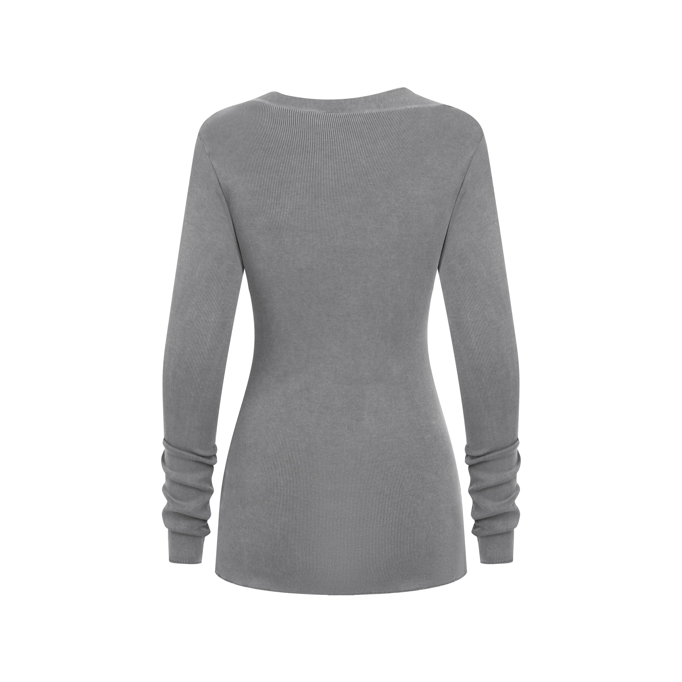 275GSM Women's Slim-Fit Asymmetrical Shoulder Pigment-Wash Long-Sleeve T-shirt