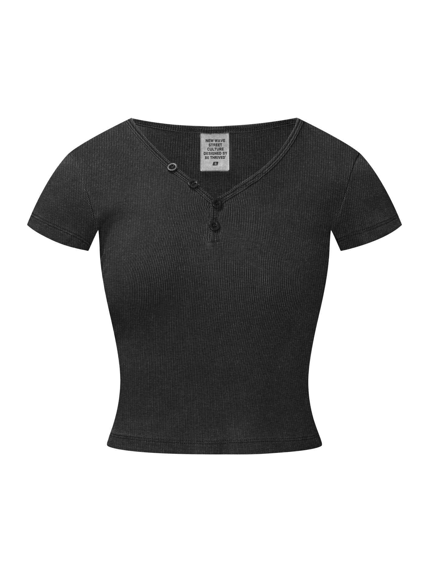 275GSM Women's V-Neck Ski-Inspired Distressed-Wash T-shirt