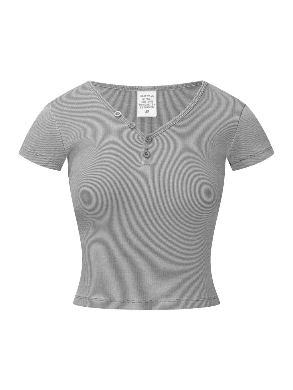 275GSM Women's V-Neck Ski-Inspired Distressed-Wash T-shirt
