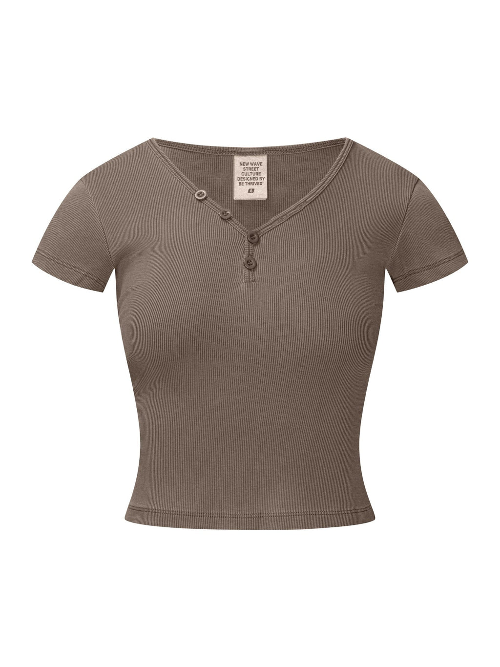 275GSM Women's V-Neck Ski-Inspired Distressed-Wash T-shirt