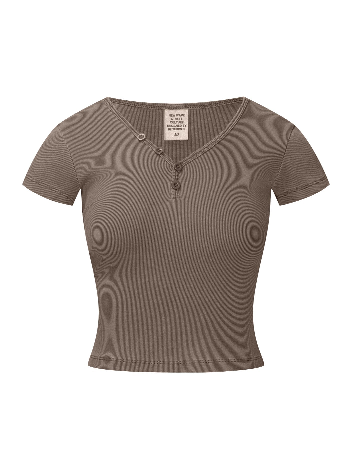 275GSM Women's V-Neck Ski-Inspired Distressed-Wash T-shirt
