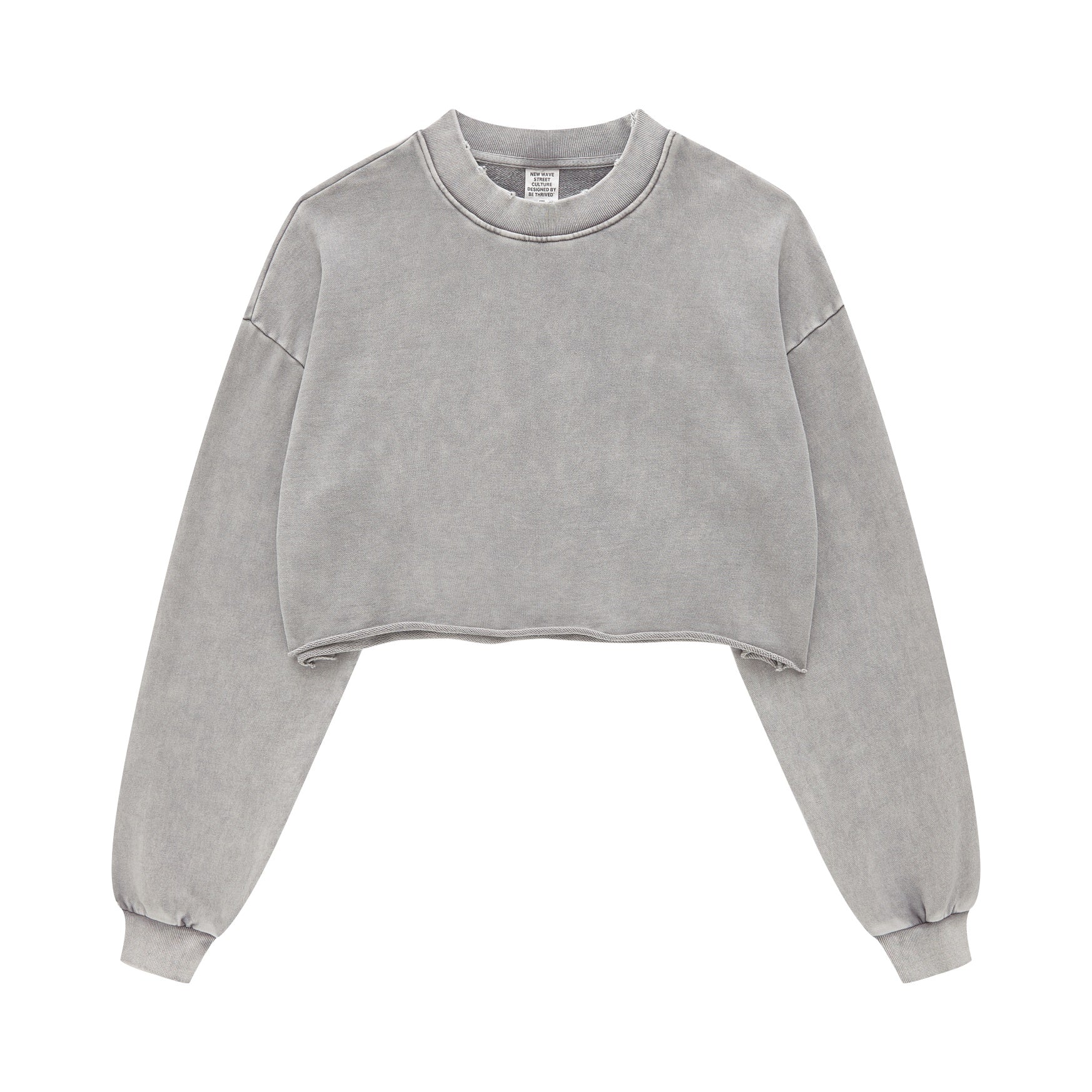 380GSM Women's Heavyweight Distressed Snow-Wash Raw-Hem Cropped Long sleeve Sweatshirt