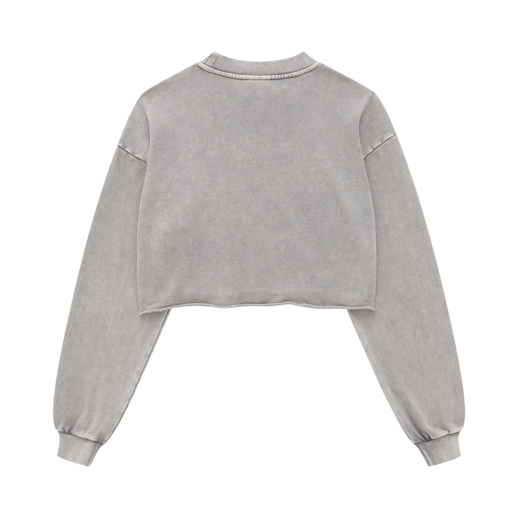 380GSM Women's Heavyweight Distressed Snow-Wash Raw-Hem Cropped Long sleeve Sweatshirt