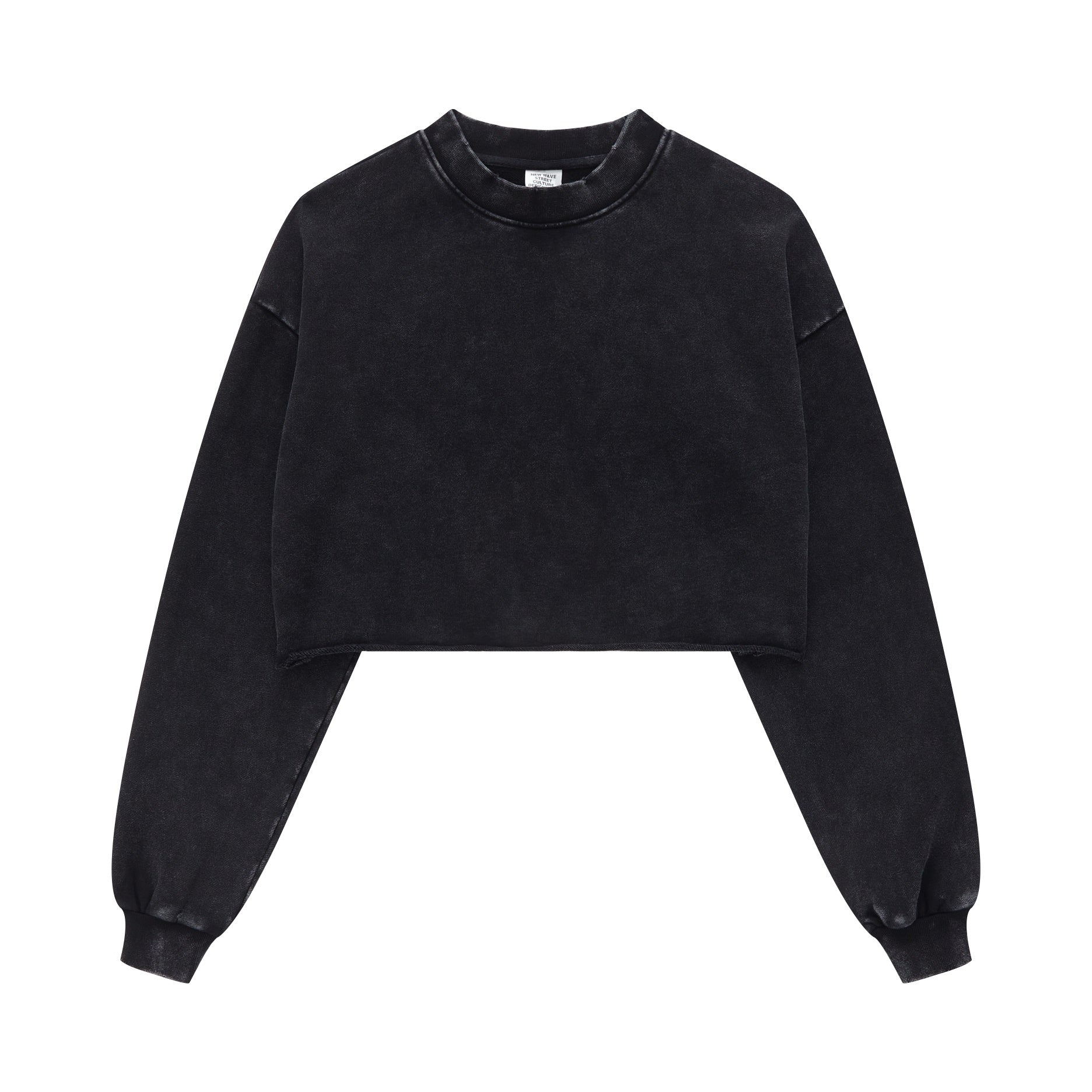 380GSM Women's Heavyweight Distressed Snow-Wash Raw-Hem Cropped Long sleeve Sweatshirt