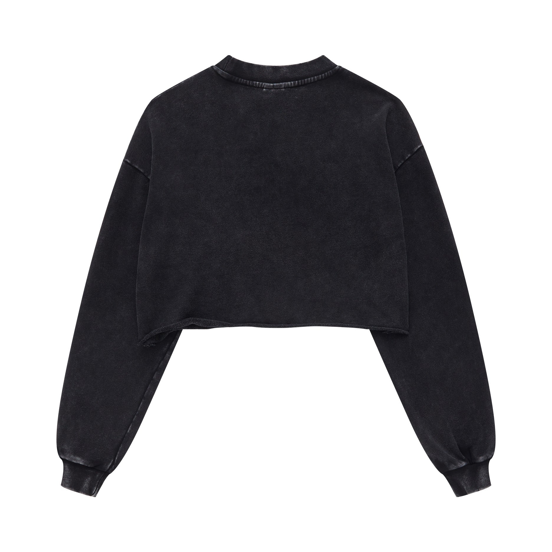 380GSM Women's Heavyweight Distressed Snow-Wash Raw-Hem Cropped Long sleeve Sweatshirt