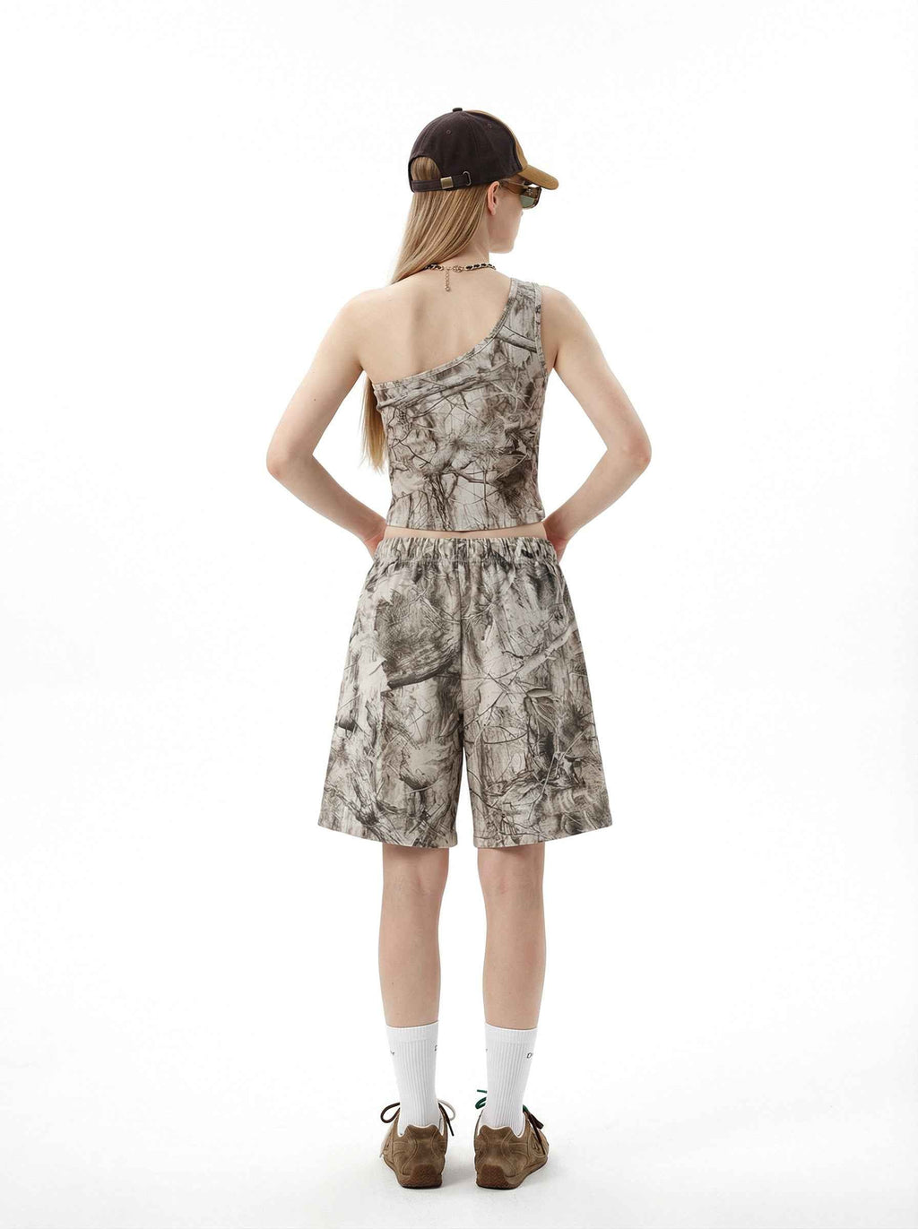 315GSM Women’s Asymmetrical Shoulder Camouflage Tank Top T-shirt