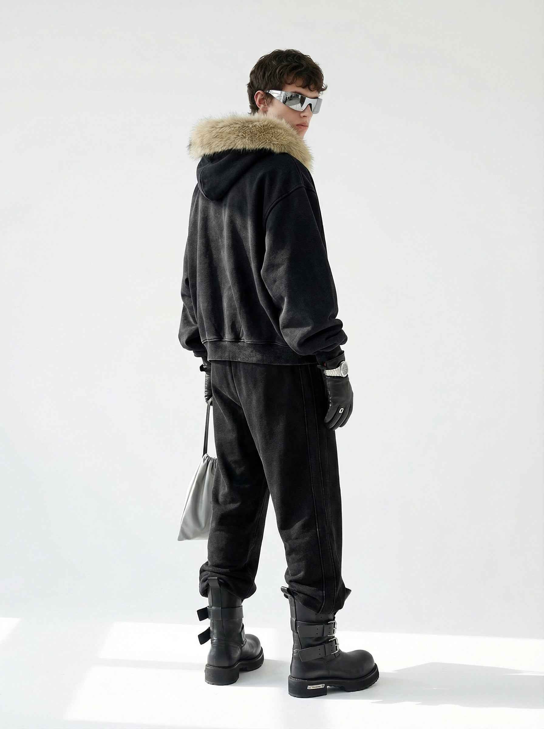Vintage Boxyfit Faux Fur Collar Zipper Coat