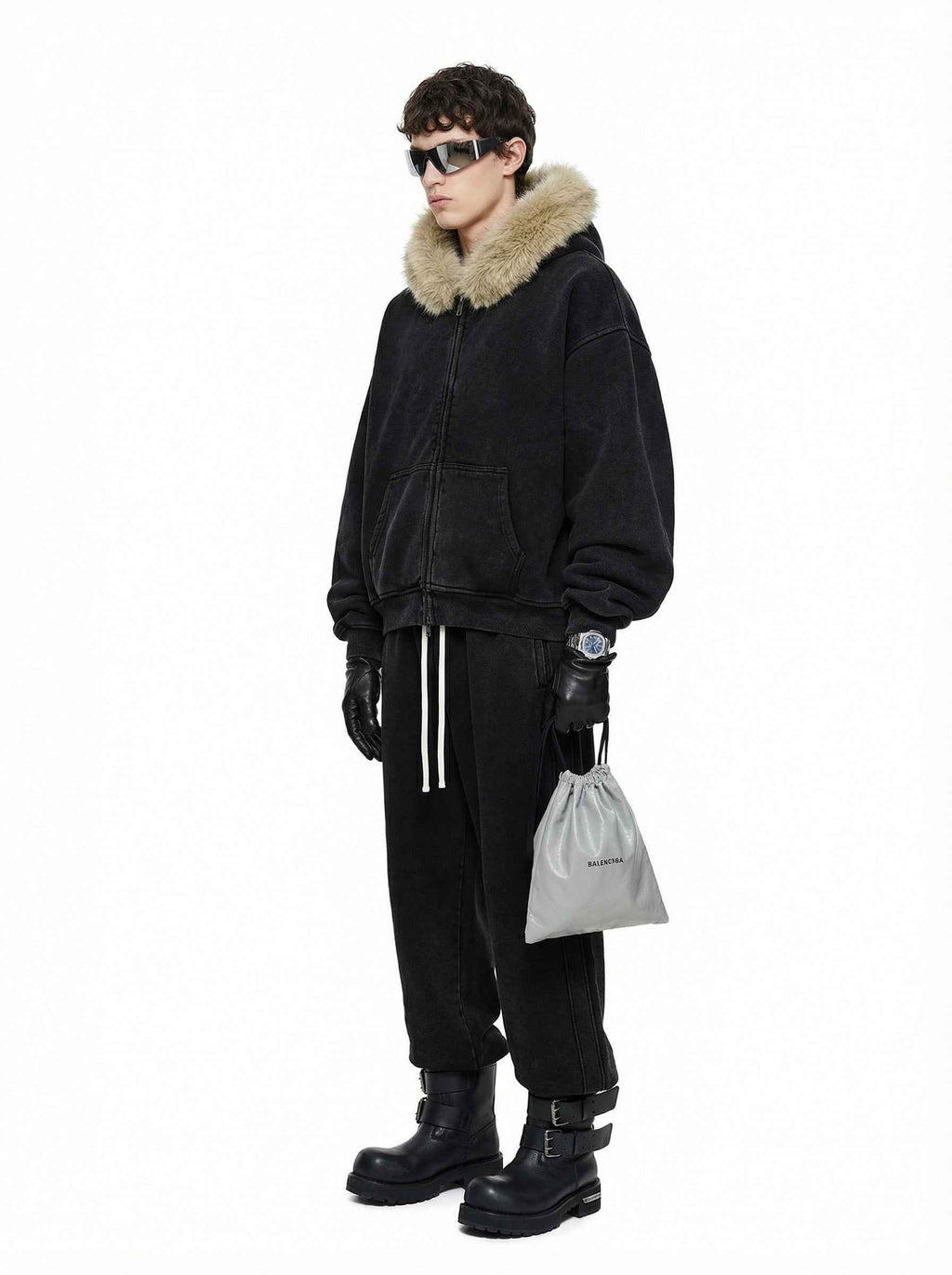 Vintage Boxyfit Faux Fur Collar Zipper Coat