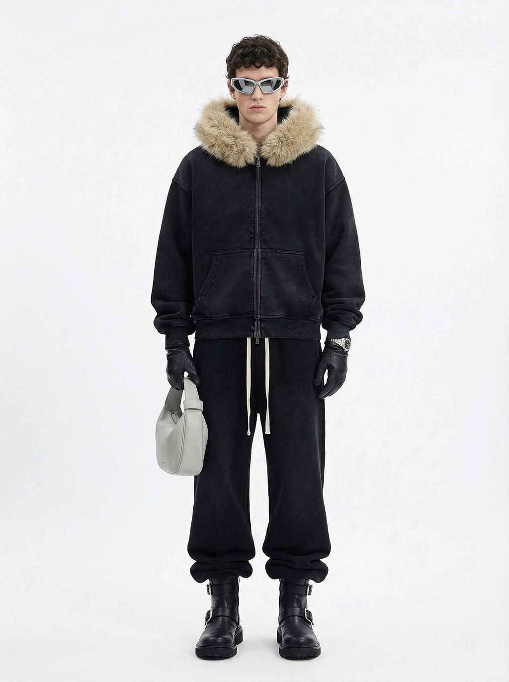 Vintage Boxyfit Faux Fur Collar Zipper Coat