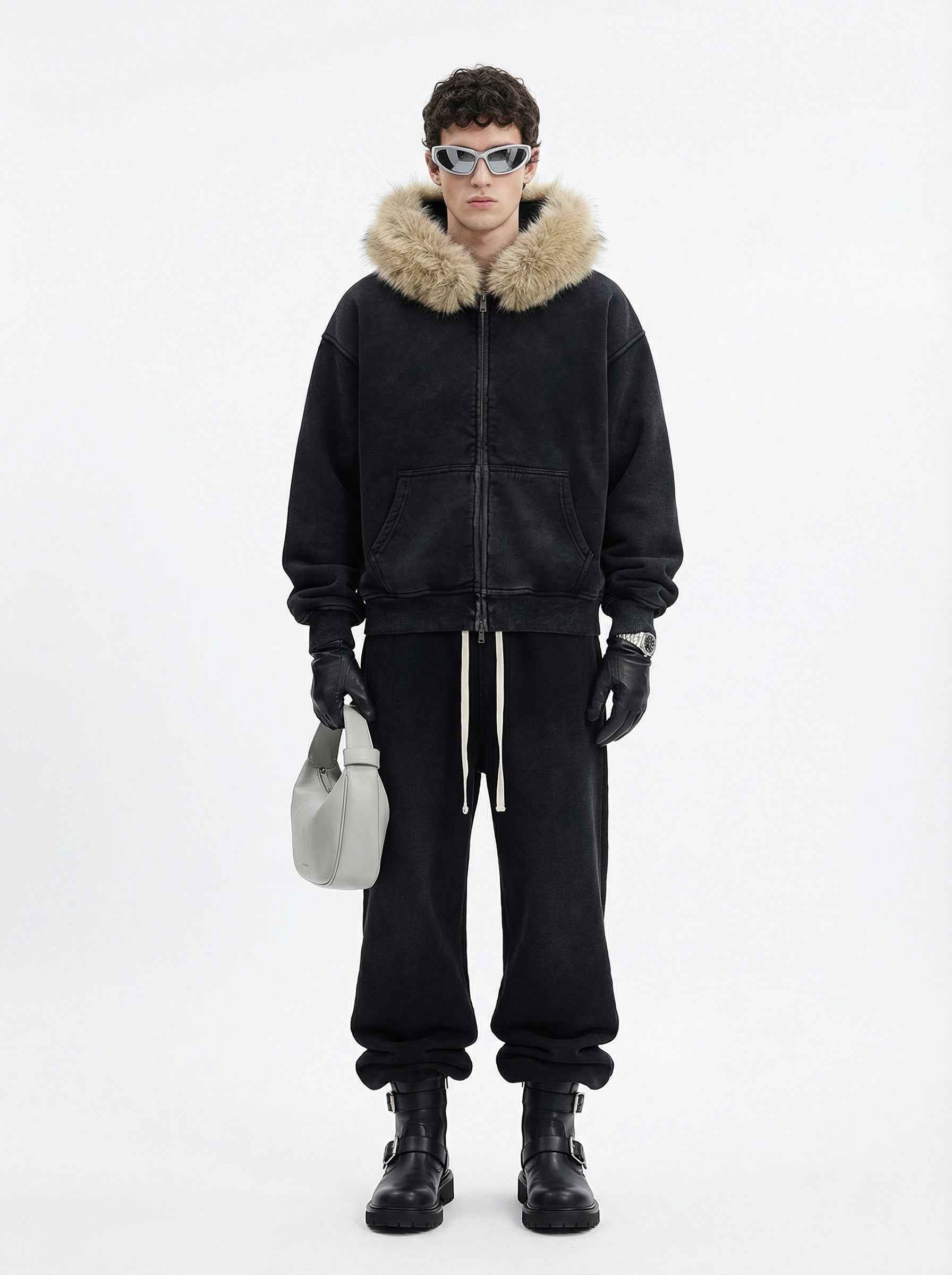 Vintage Boxyfit Faux Fur Collar Zipper Coat