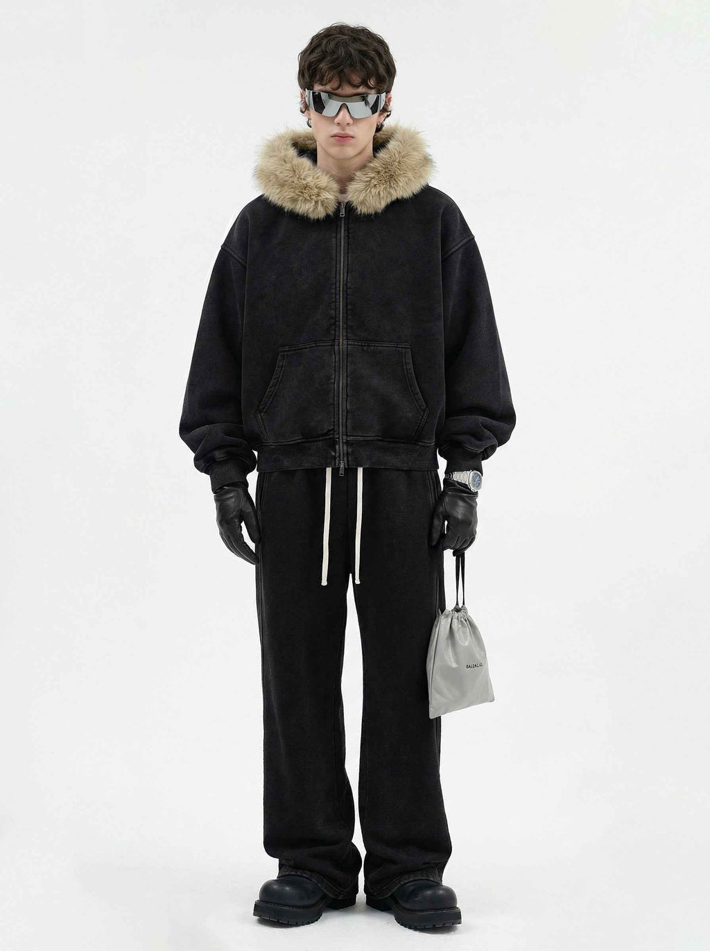 Vintage Boxyfit Faux Fur Collar Zipper Coat
