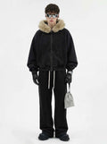 Vintage Boxyfit Faux Fur Collar Zipper Coat