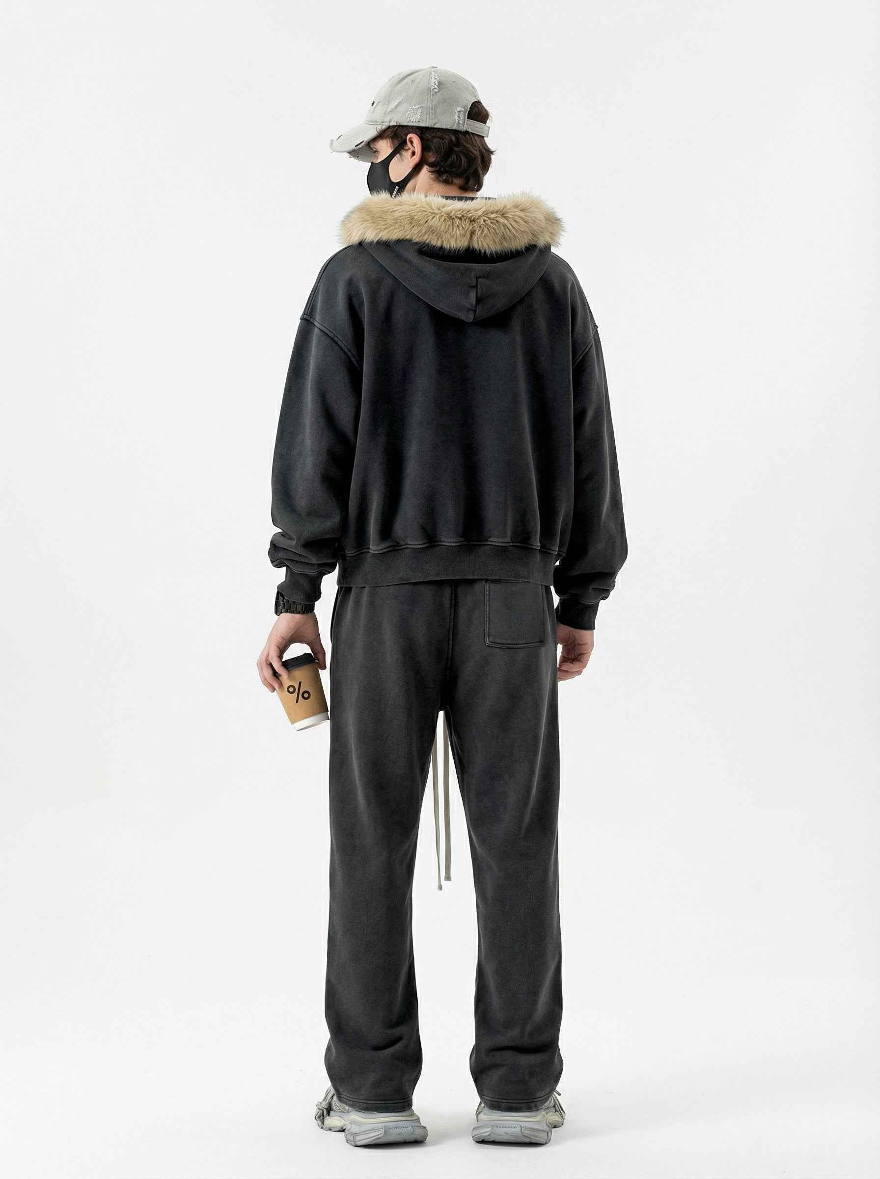 Vintage Boxyfit Faux Fur Collar Zipper Coat