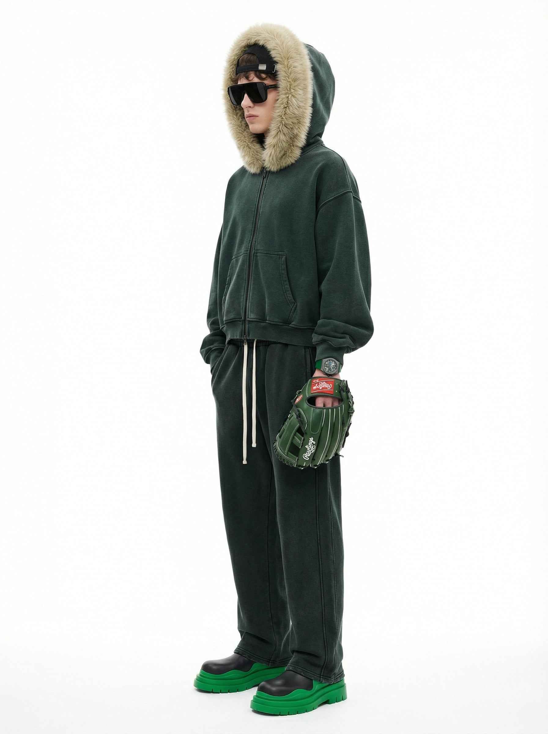 Vintage Boxyfit Faux Fur Collar Zipper Coat