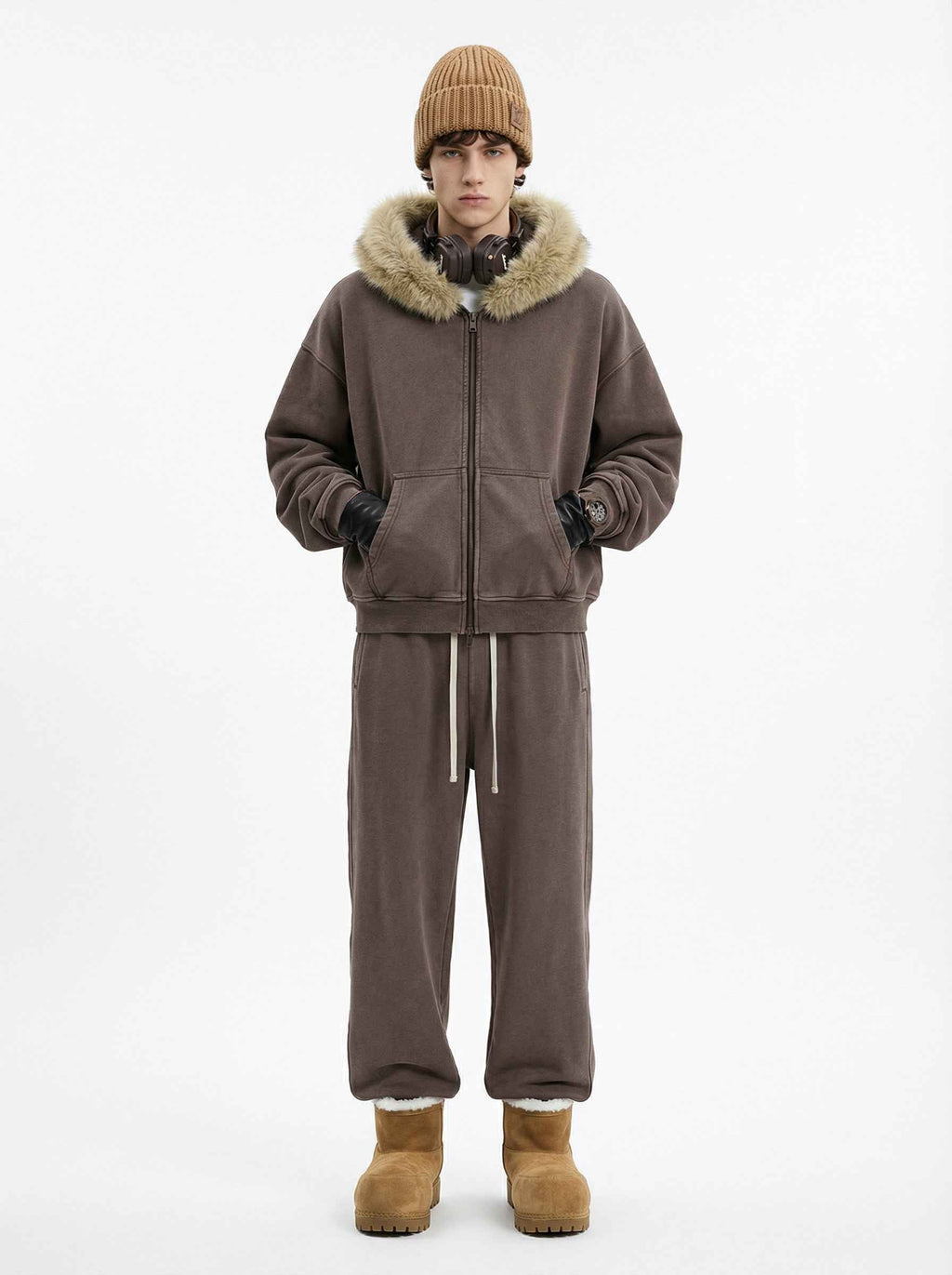 Vintage Boxyfit Faux Fur Collar Zipper Coat