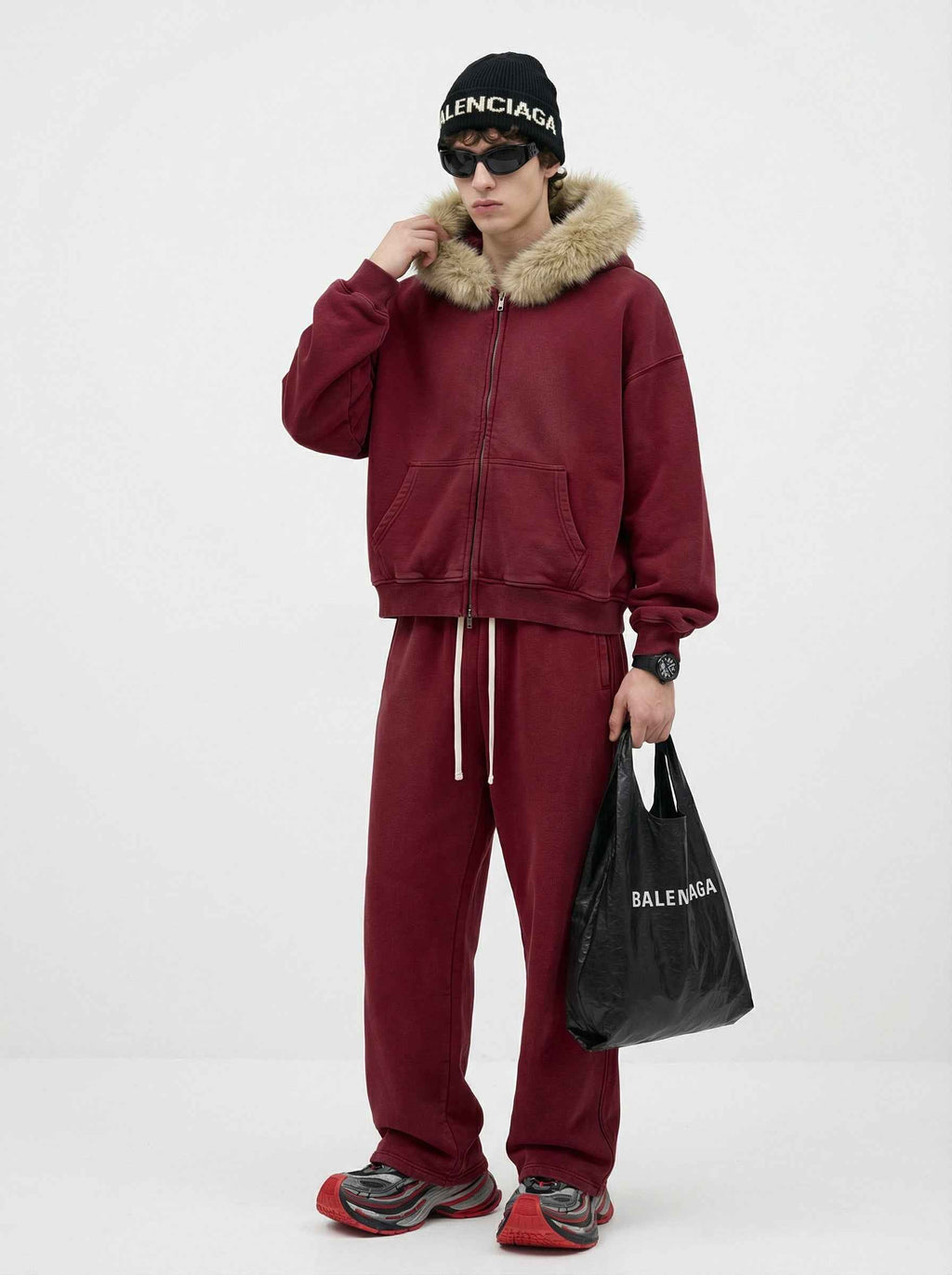 Vintage Boxyfit Faux Fur Collar Zipper Coat