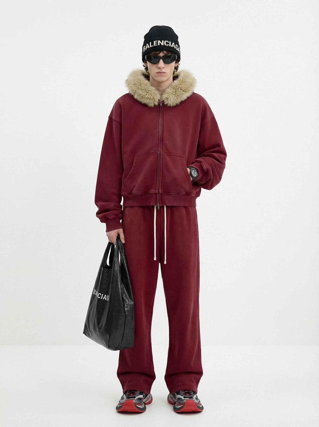 Vintage Boxyfit Faux Fur Collar Zipper Coat