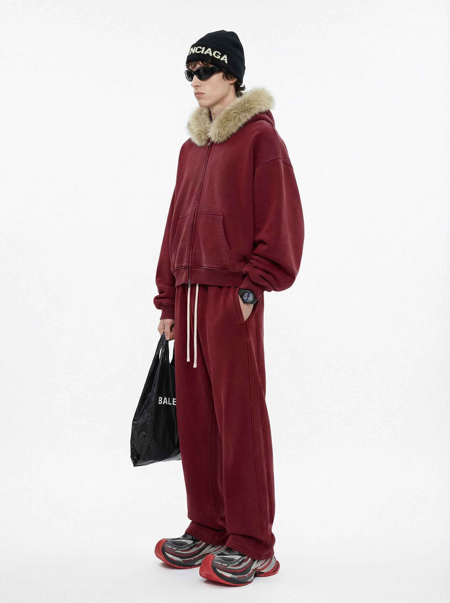 Vintage Boxyfit Faux Fur Collar Zipper Coat