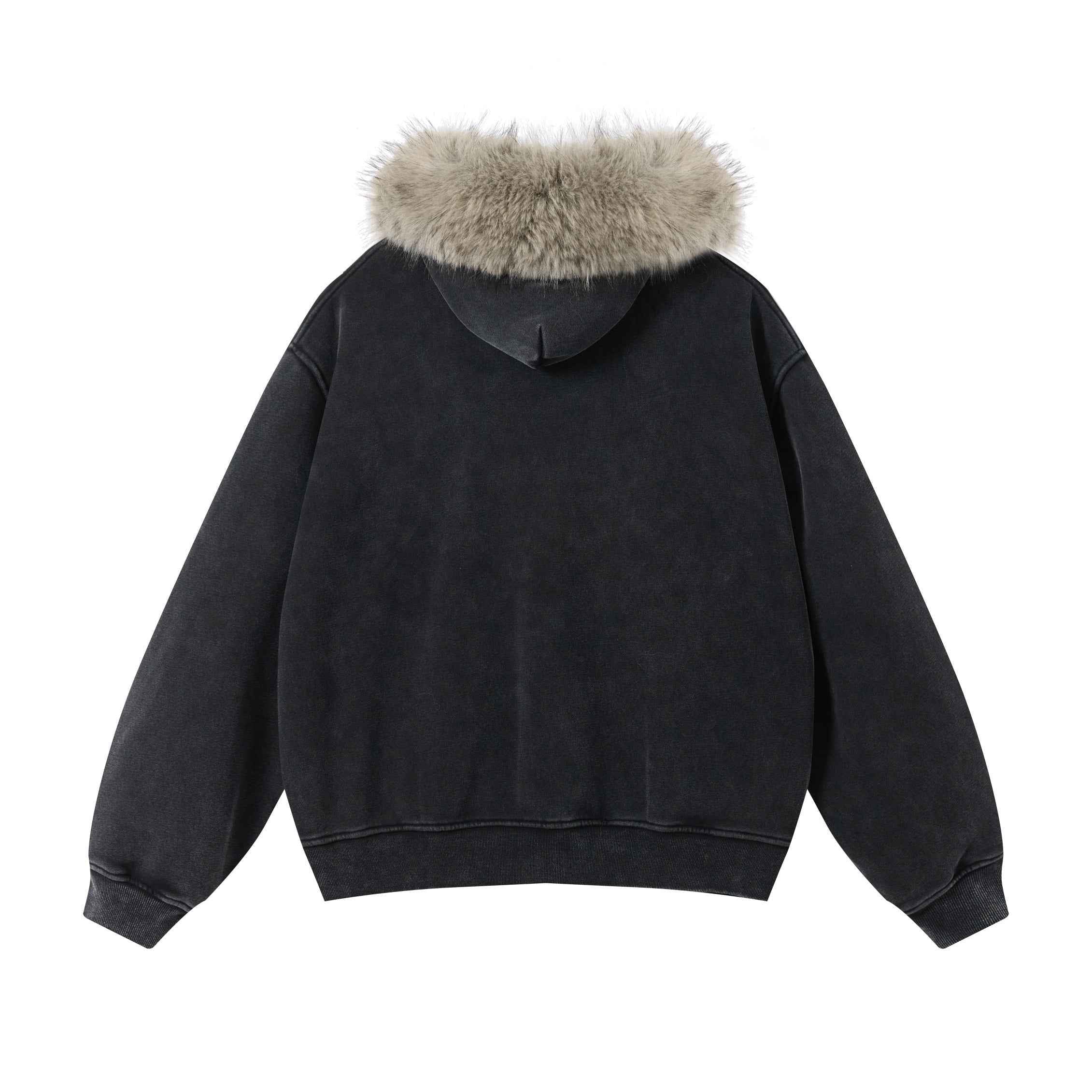 Vintage Boxyfit Faux Fur Collar Zipper Coat