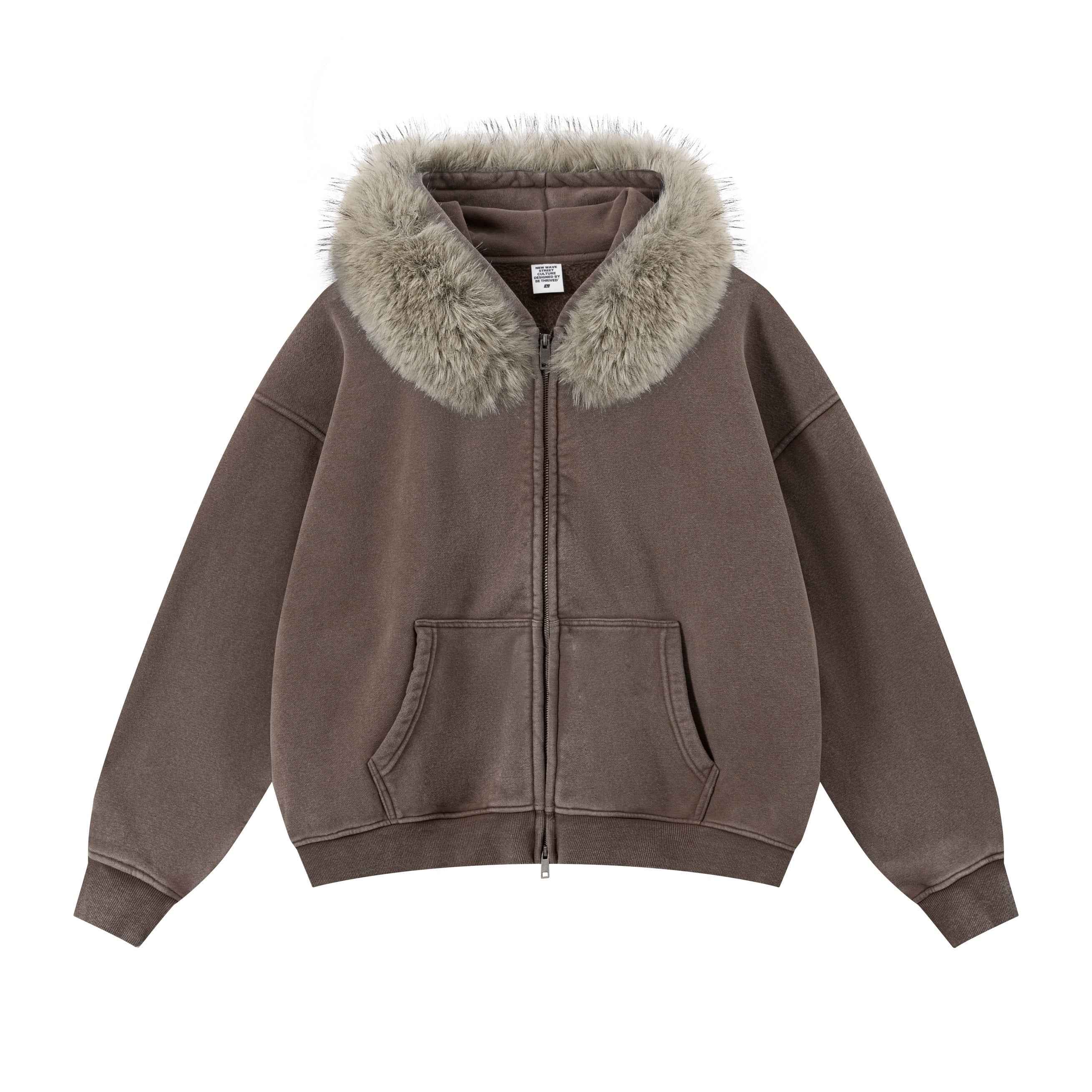 Vintage Boxyfit Faux Fur Collar Zipper Coat