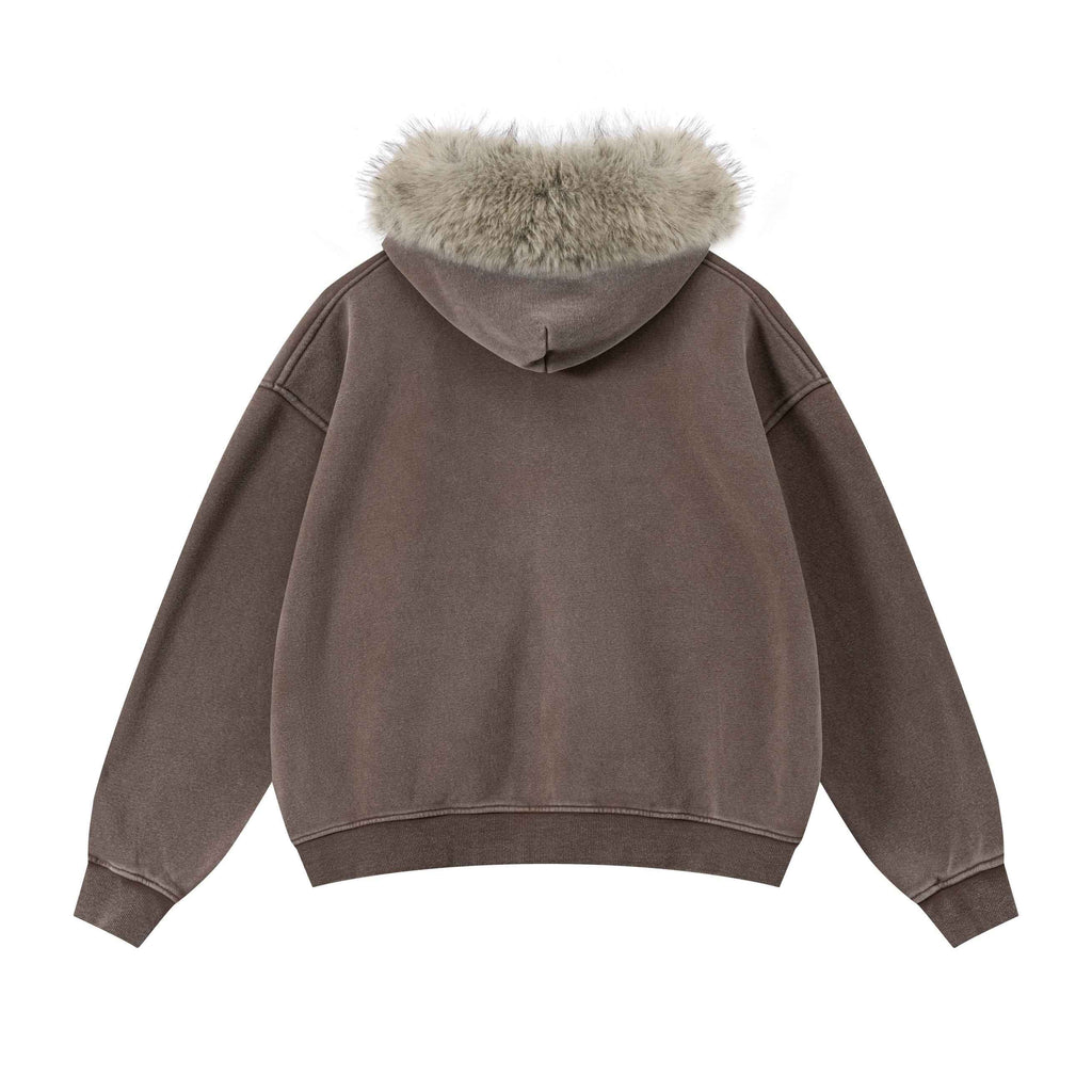 Vintage Boxyfit Faux Fur Collar Zipper Coat
