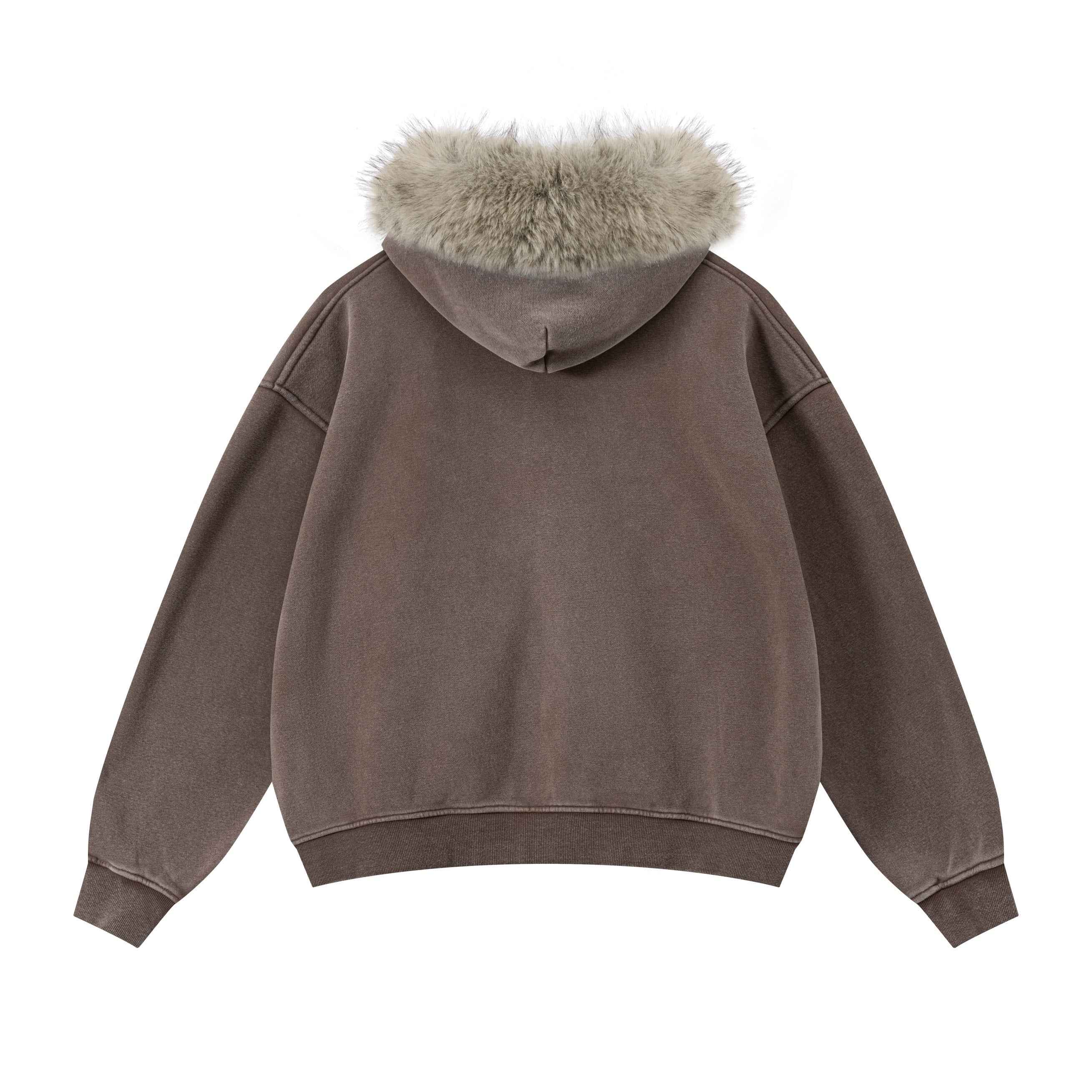 Vintage Boxyfit Faux Fur Collar Zipper Coat