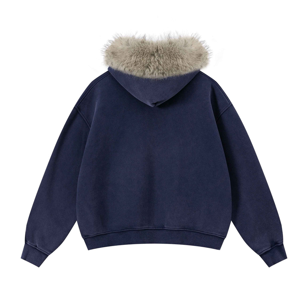 Vintage Boxyfit Faux Fur Collar Zipper Coat
