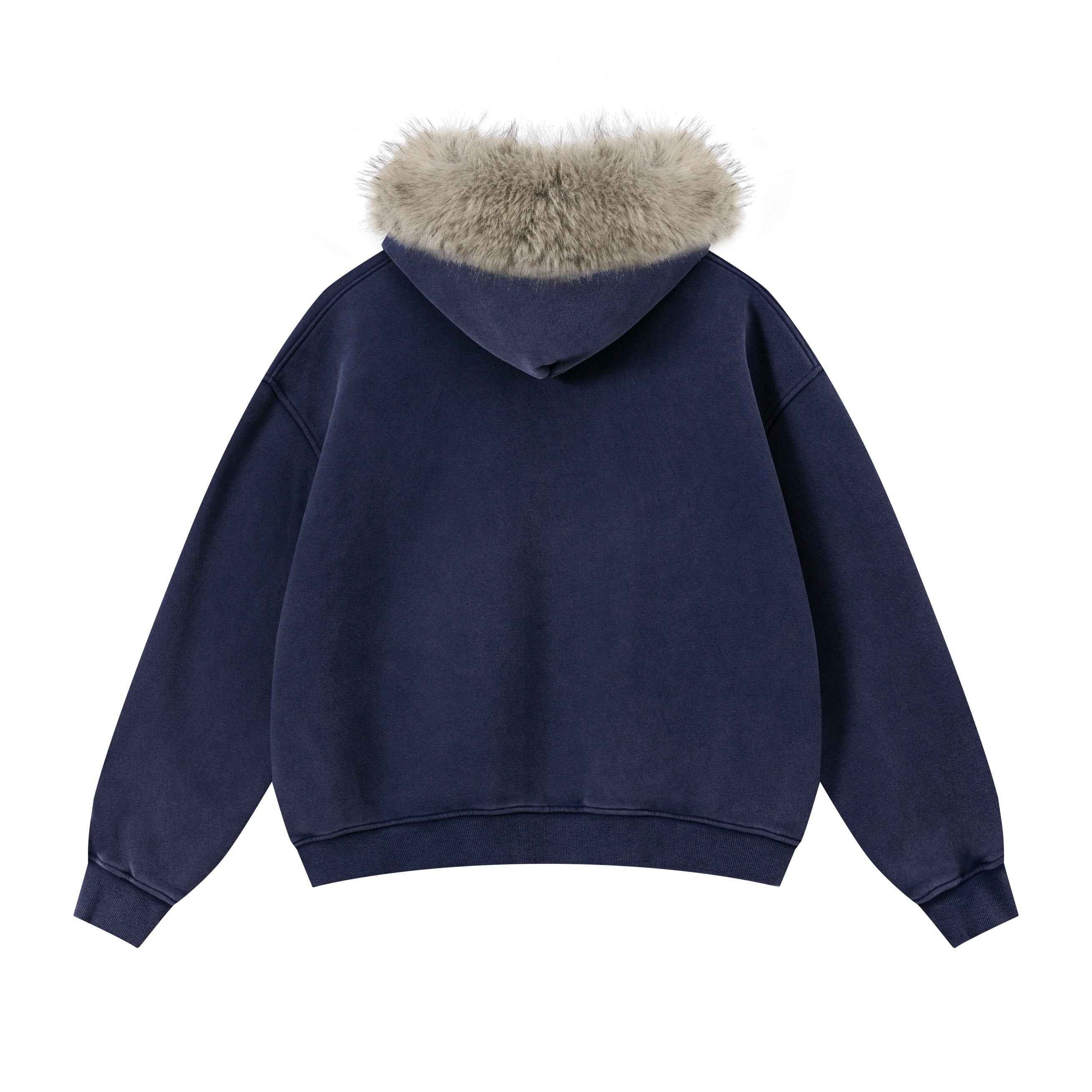 Vintage Boxyfit Faux Fur Collar Zipper Coat
