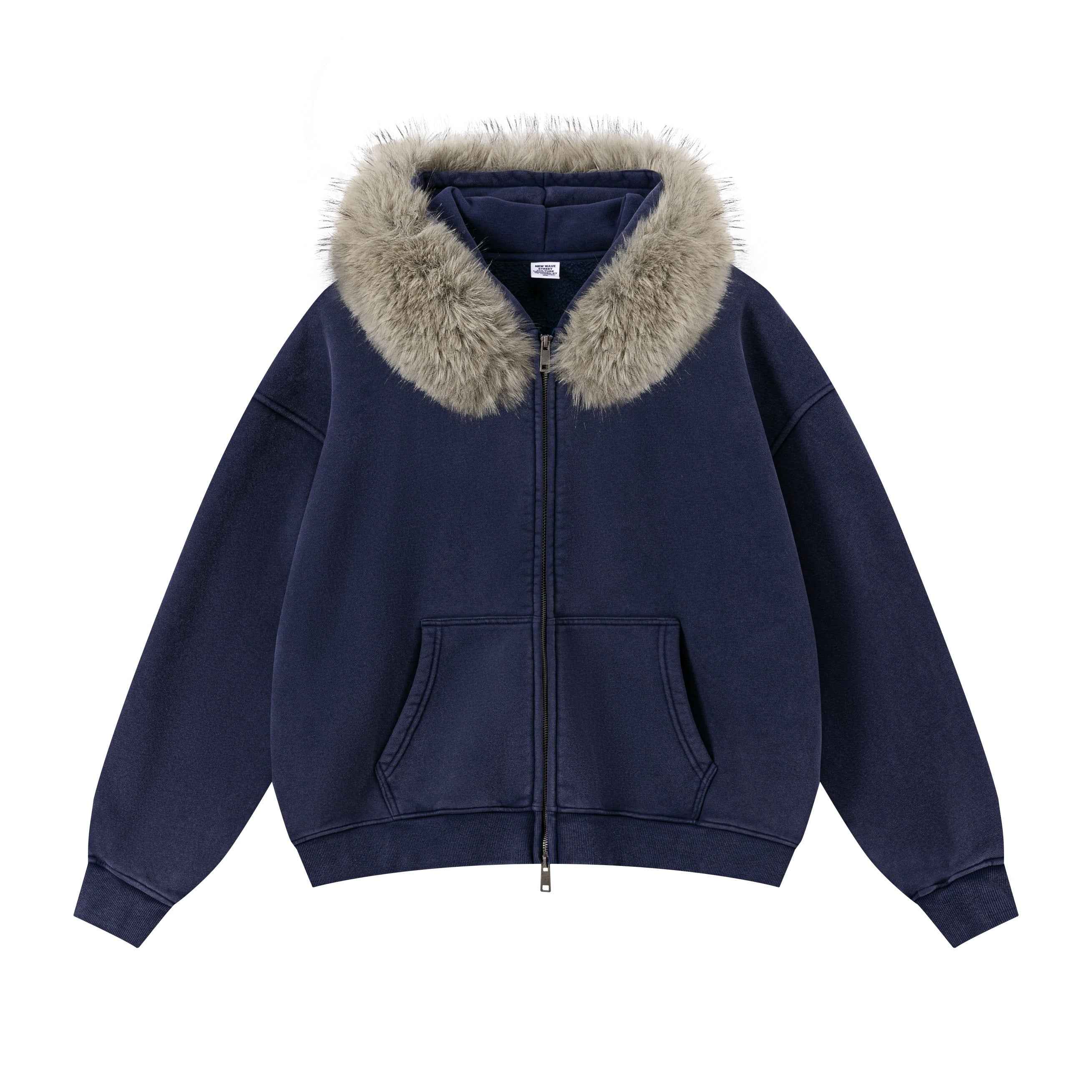 Vintage Boxyfit Faux Fur Collar Zipper Coat