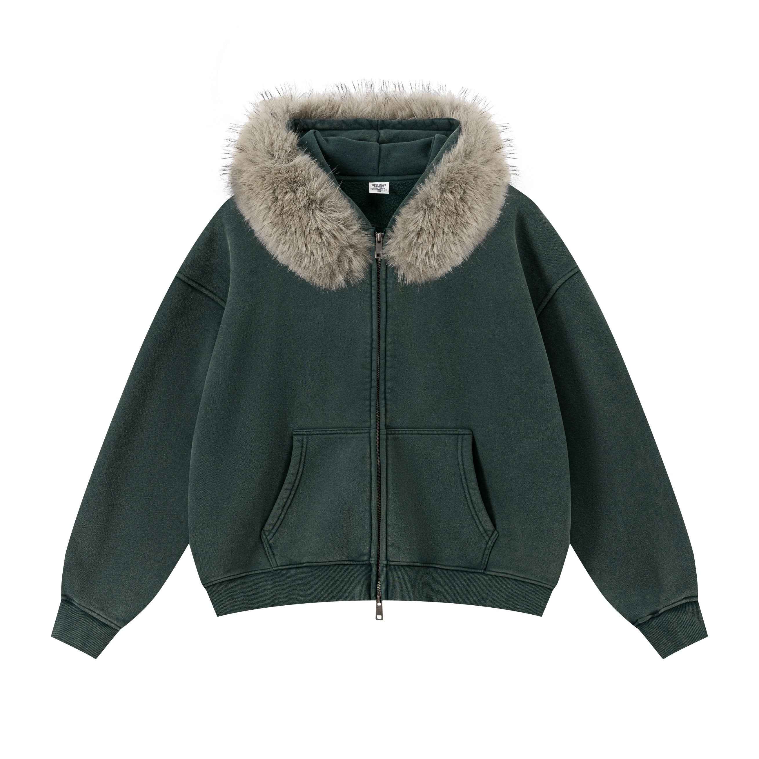 Vintage Boxyfit Faux Fur Collar Zipper Coat