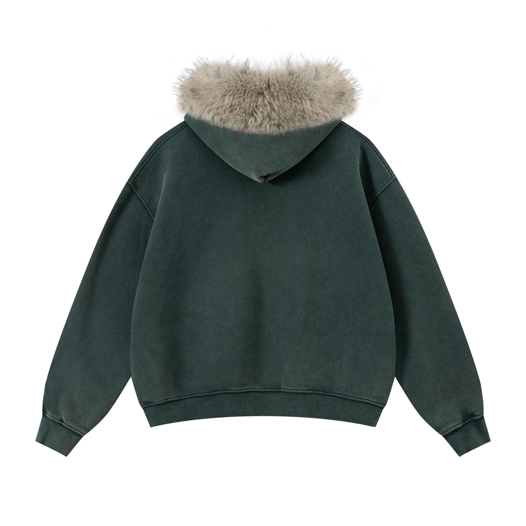 Vintage Boxyfit Faux Fur Collar Zipper Coat
