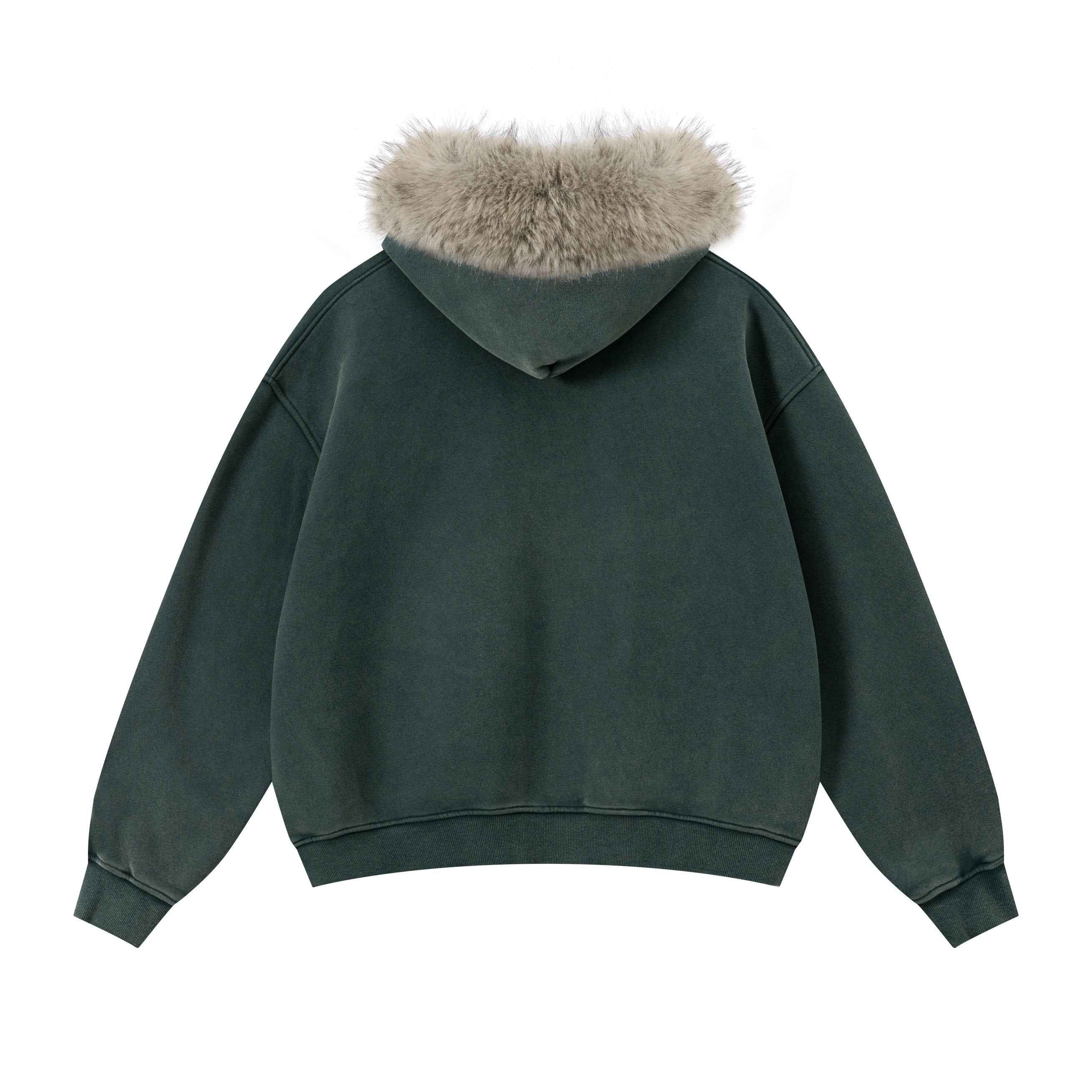 Vintage Boxyfit Faux Fur Collar Zipper Coat