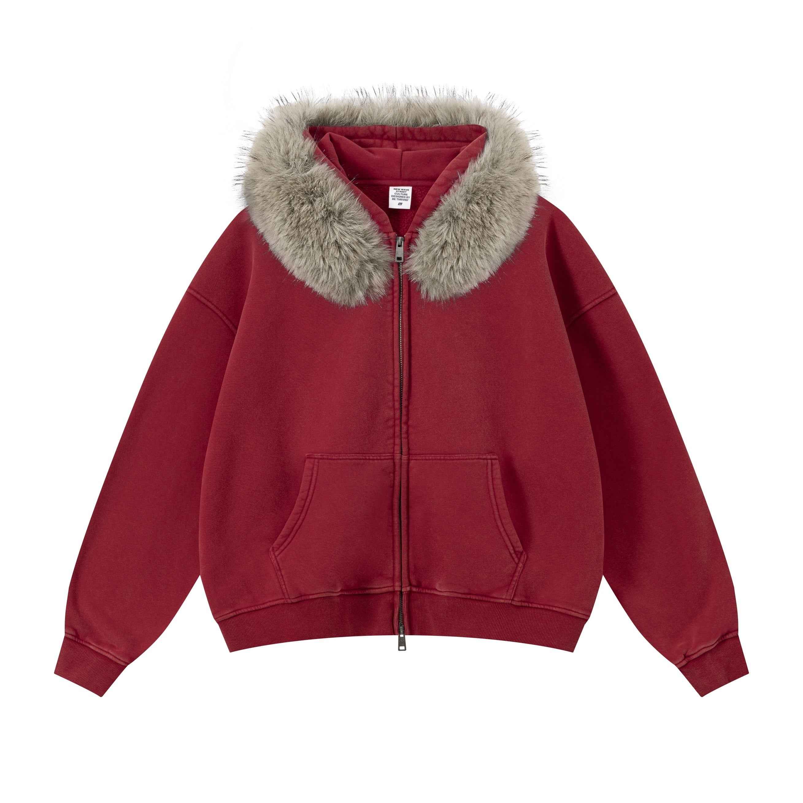 Vintage Boxyfit Faux Fur Collar Zipper Coat