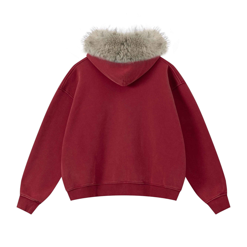 Vintage Boxyfit Faux Fur Collar Zipper Coat
