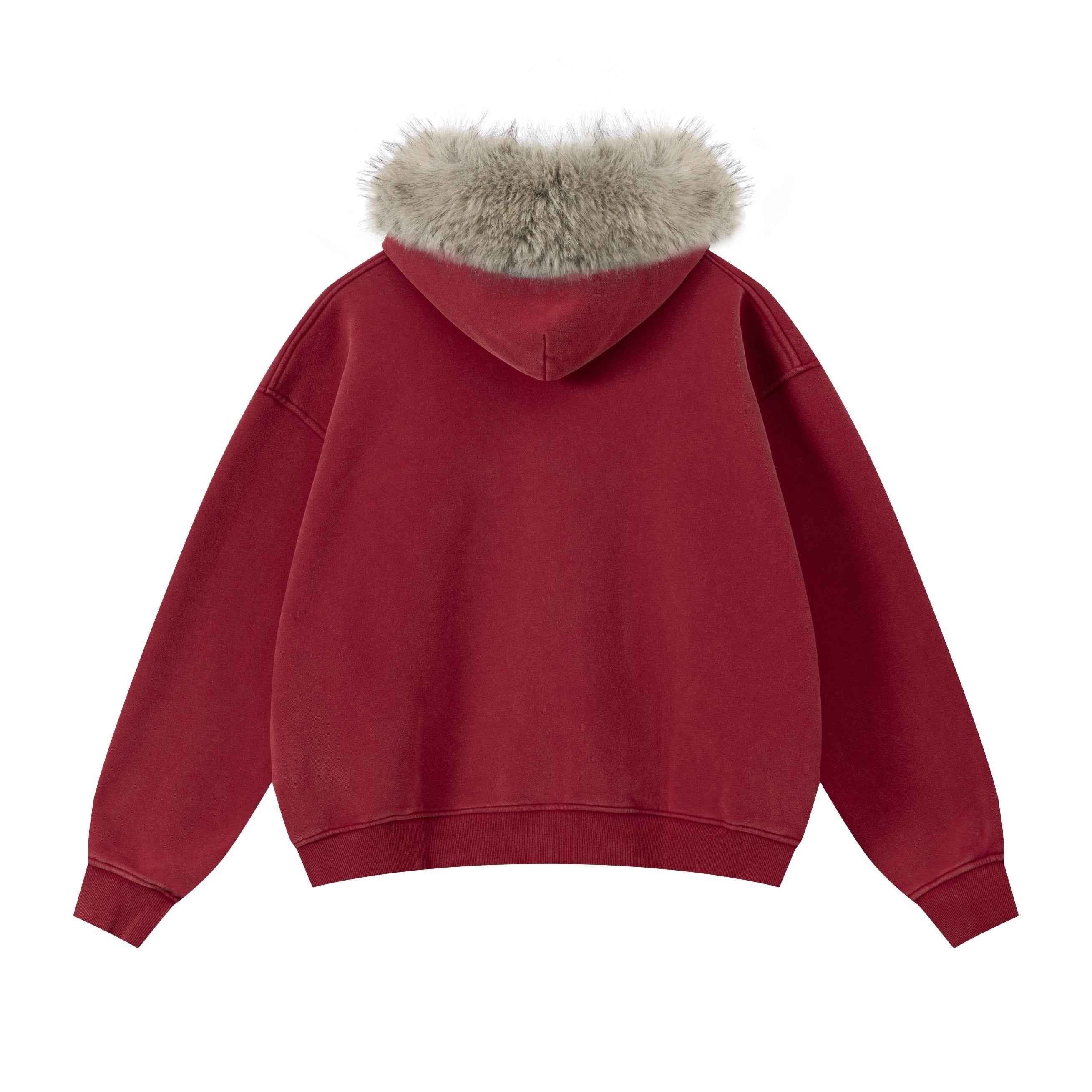 Vintage Boxyfit Faux Fur Collar Zipper Coat