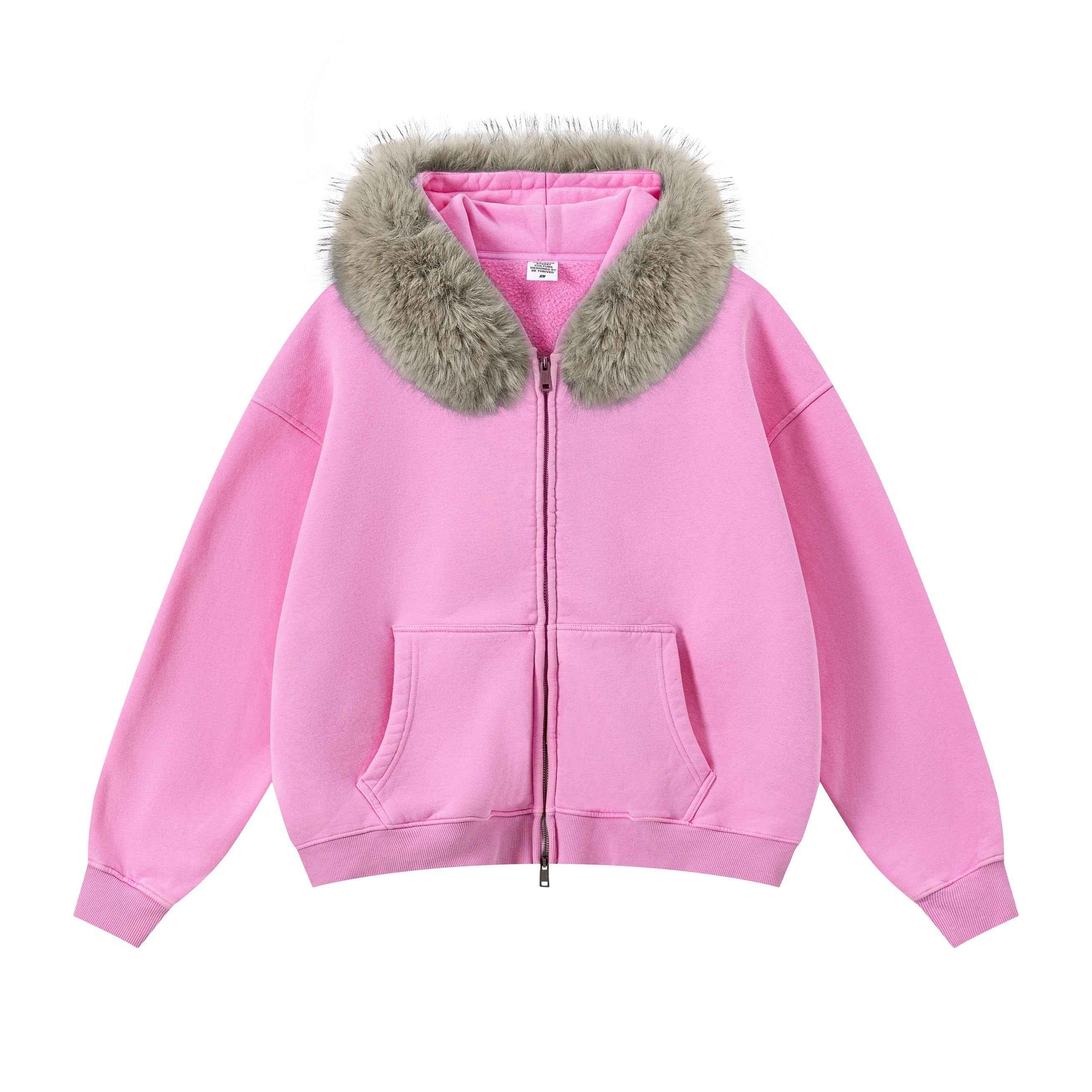 Vintage Boxyfit Faux Fur Collar Zipper Coat