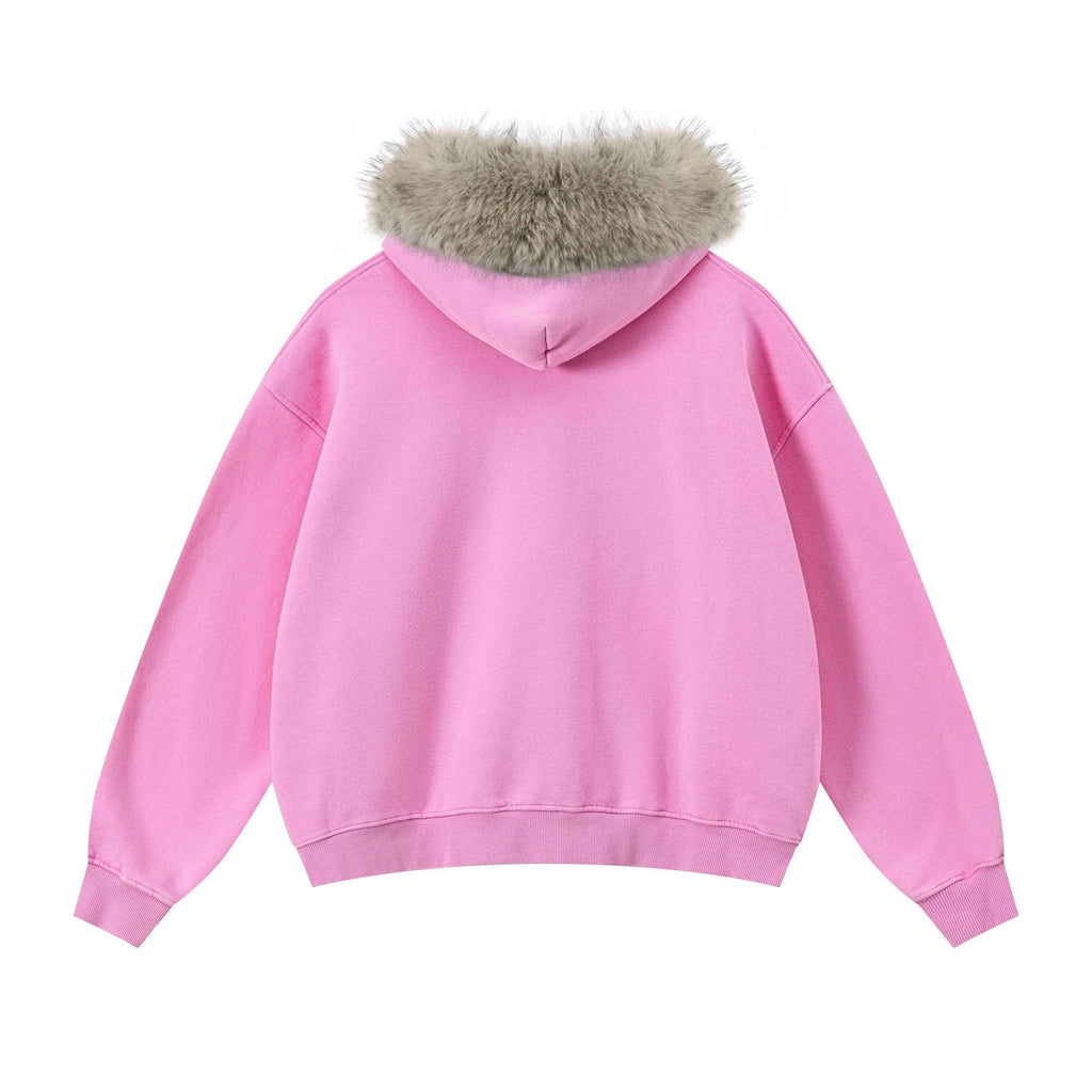 Vintage Boxyfit Faux Fur Collar Zipper Coat