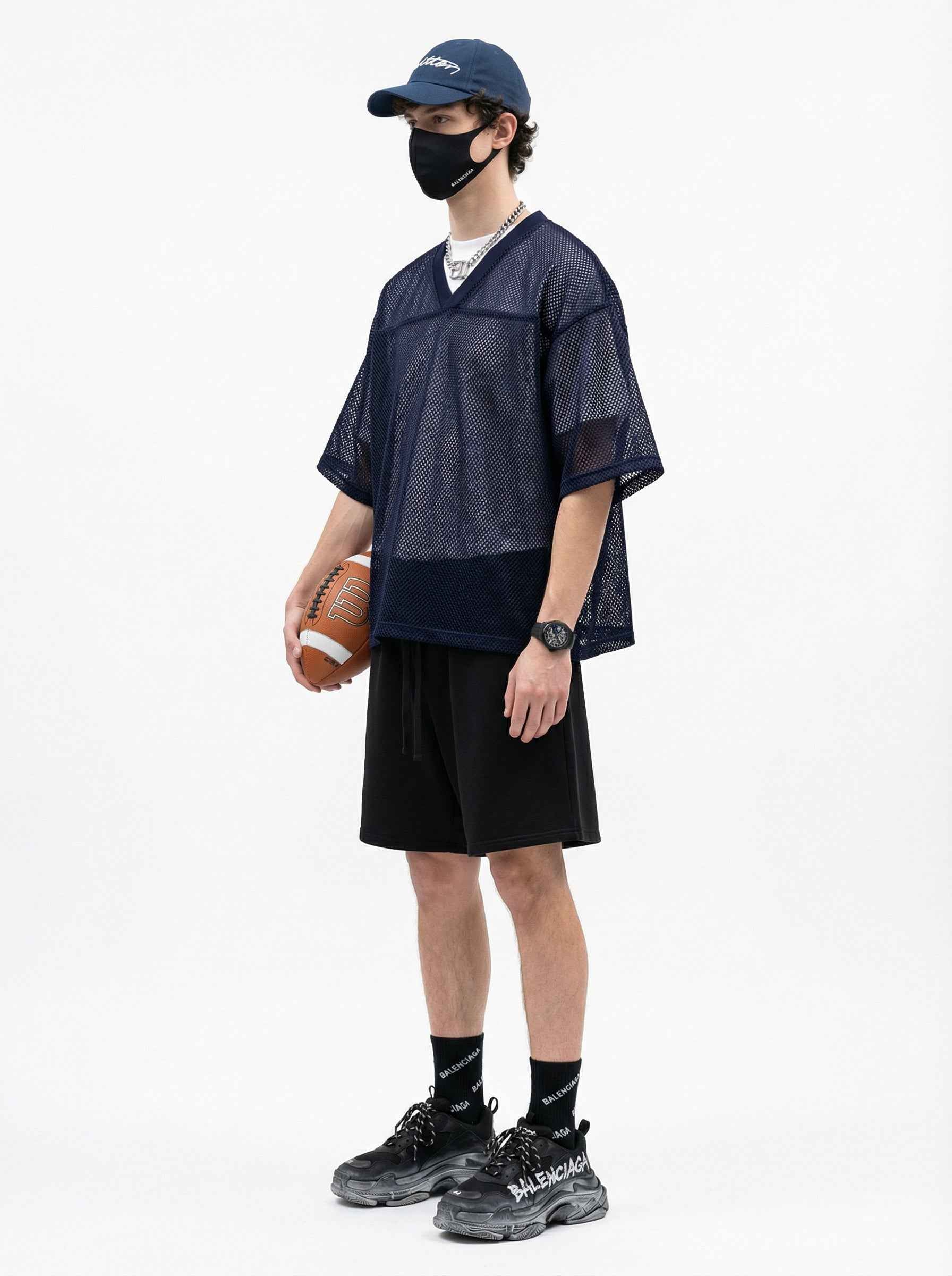 240GSM Men’s Boxy-Fit Mesh Layering V-Neck Tee