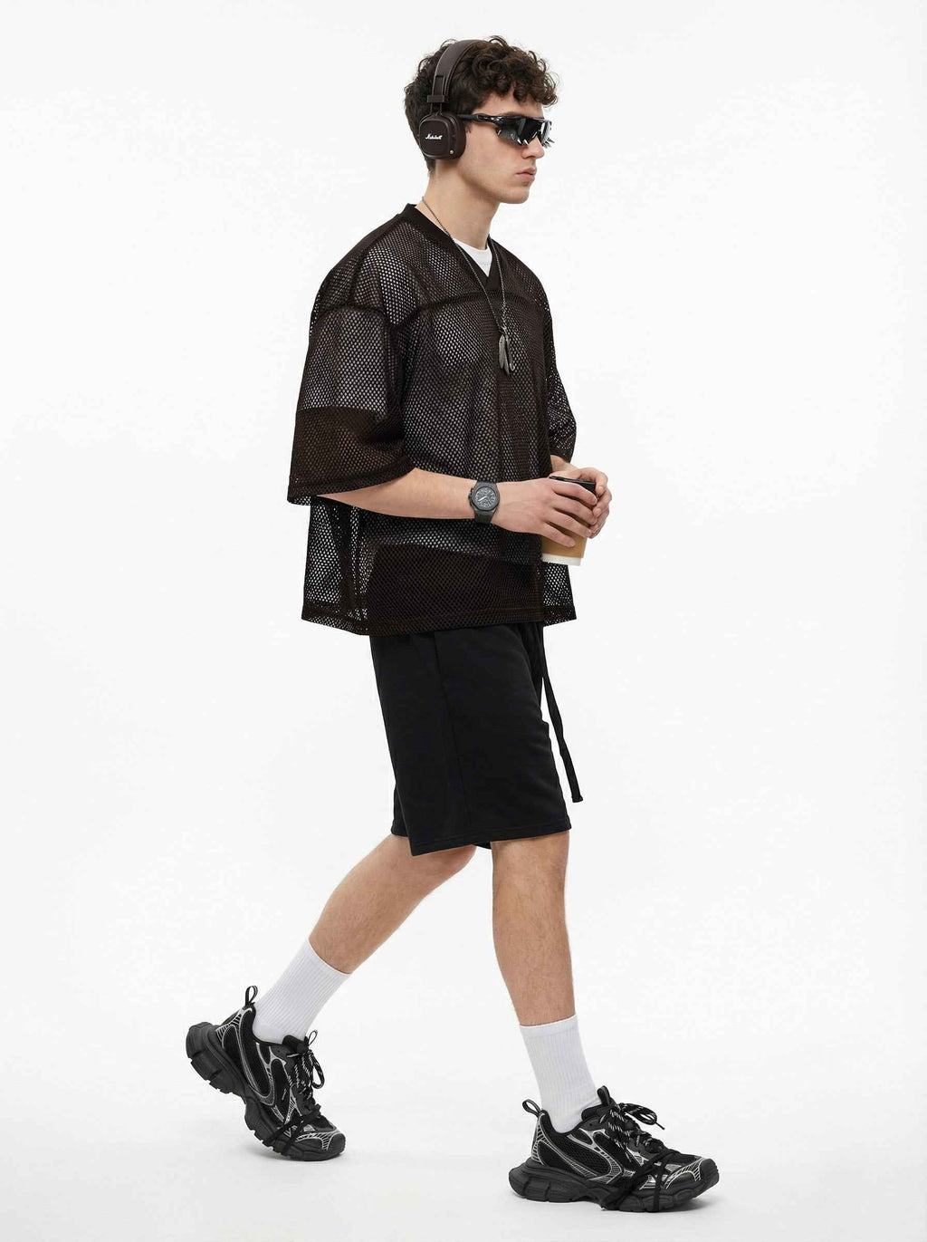 240GSM Men’s Boxy-Fit Mesh Layering V-Neck Tee