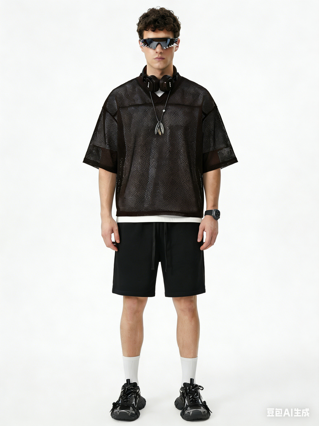 240GSM Men’s Boxy-Fit Mesh Layering V-Neck Tee