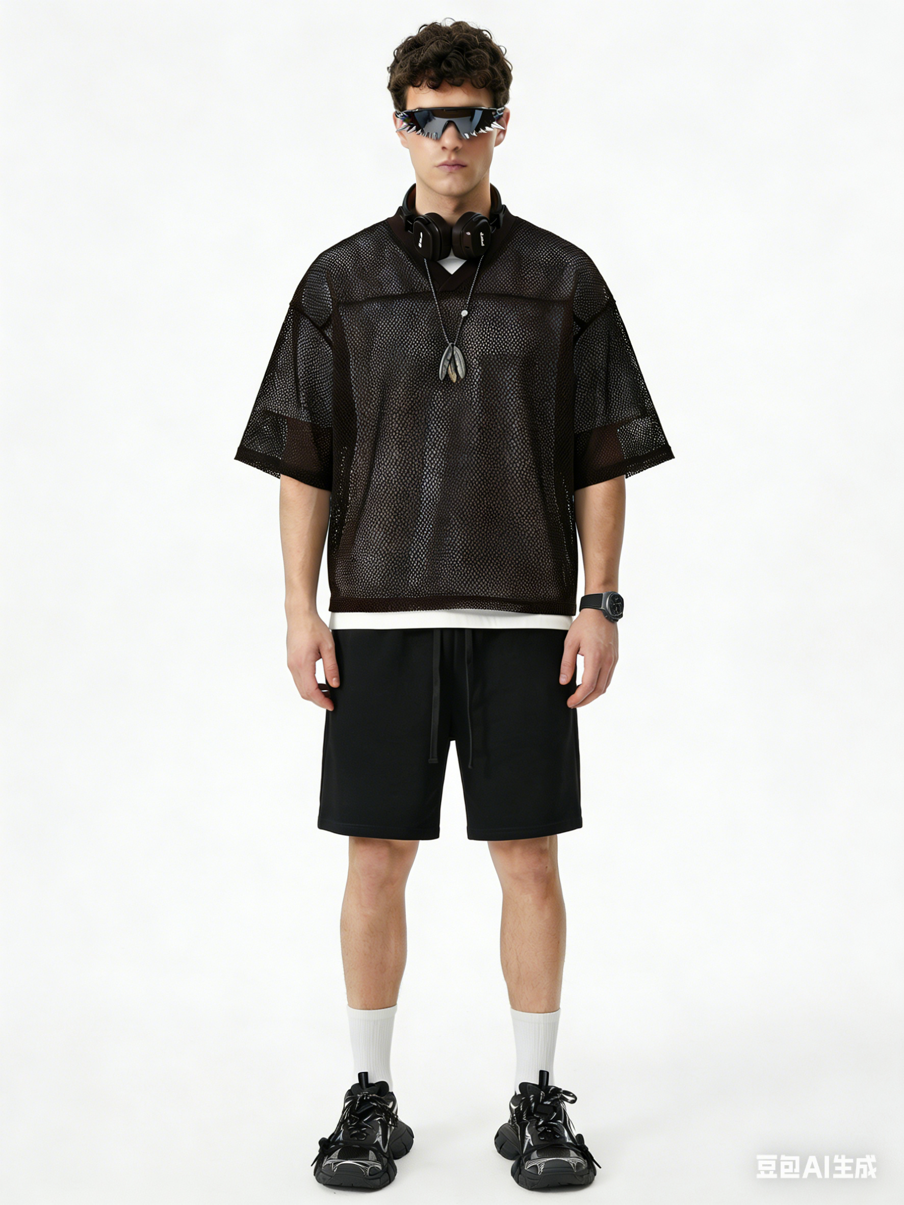 240GSM Men’s Boxy-Fit Mesh Layering V-Neck Tee