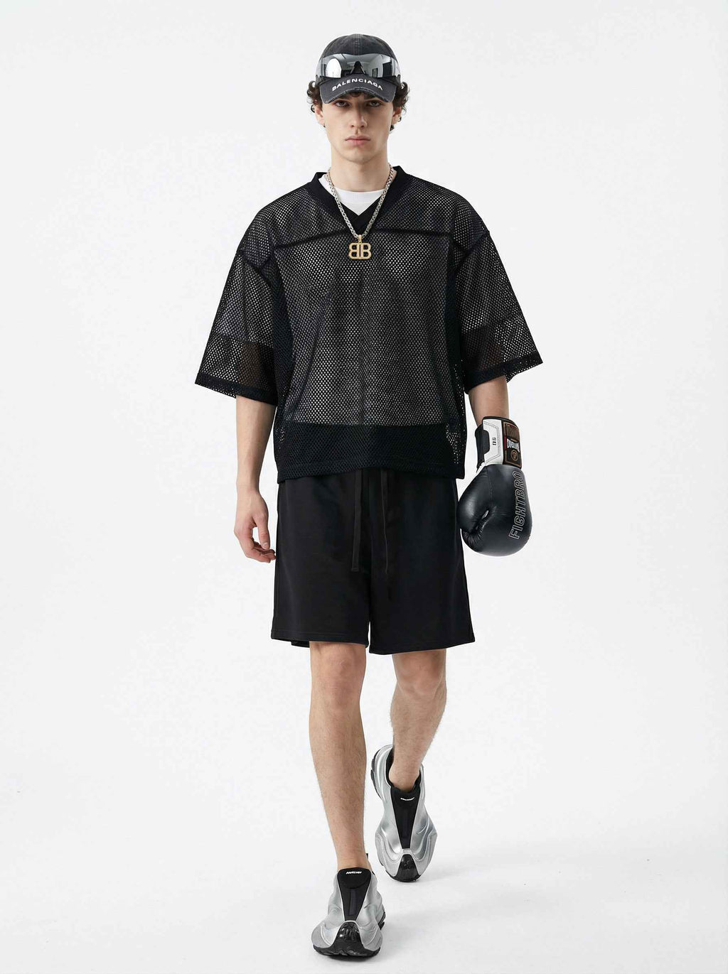 240GSM Men’s Boxy-Fit Mesh Layering V-Neck Tee